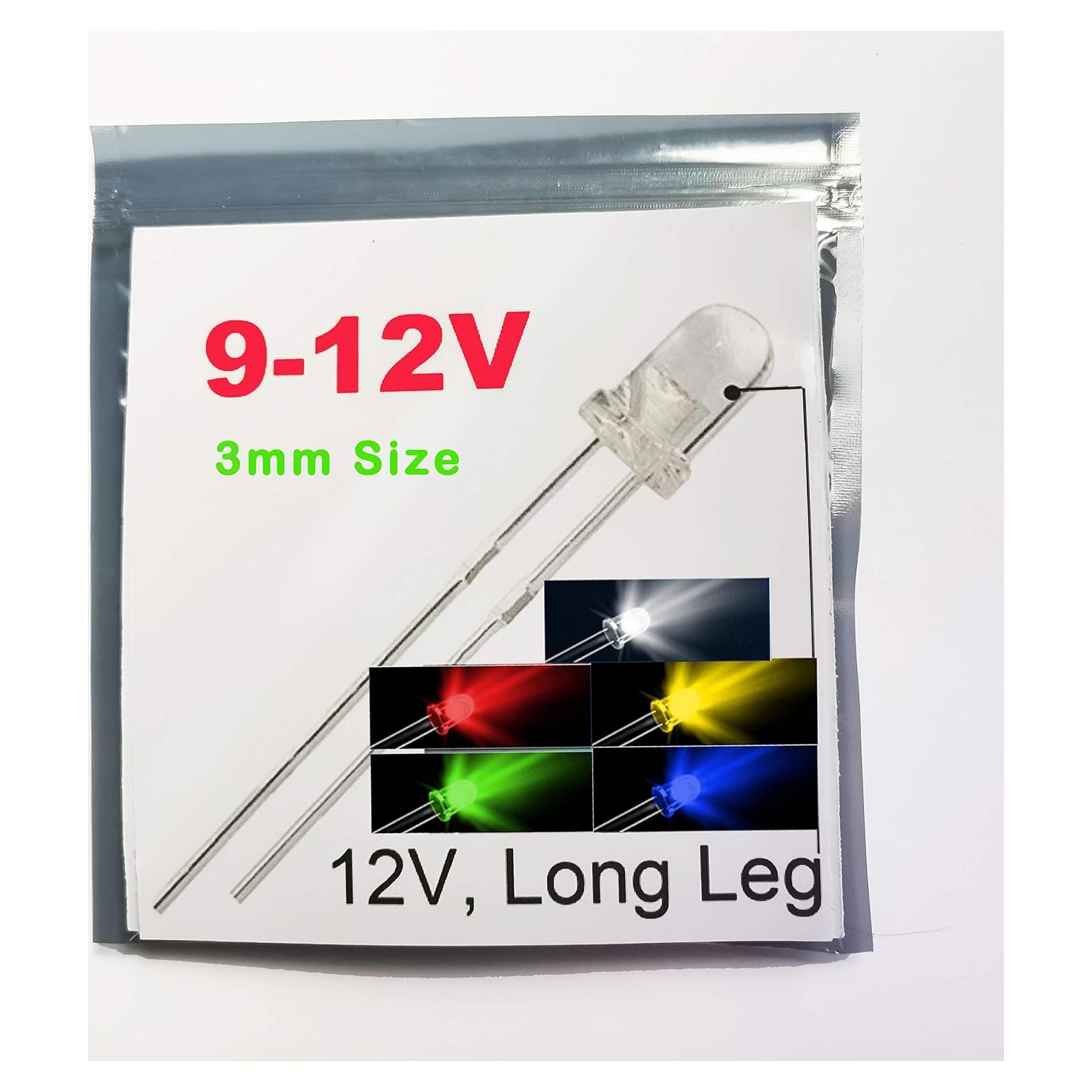 LED 3mm Bowerful 100pcs Mezcla 5 Colores 9-12V Sin Resistencia
