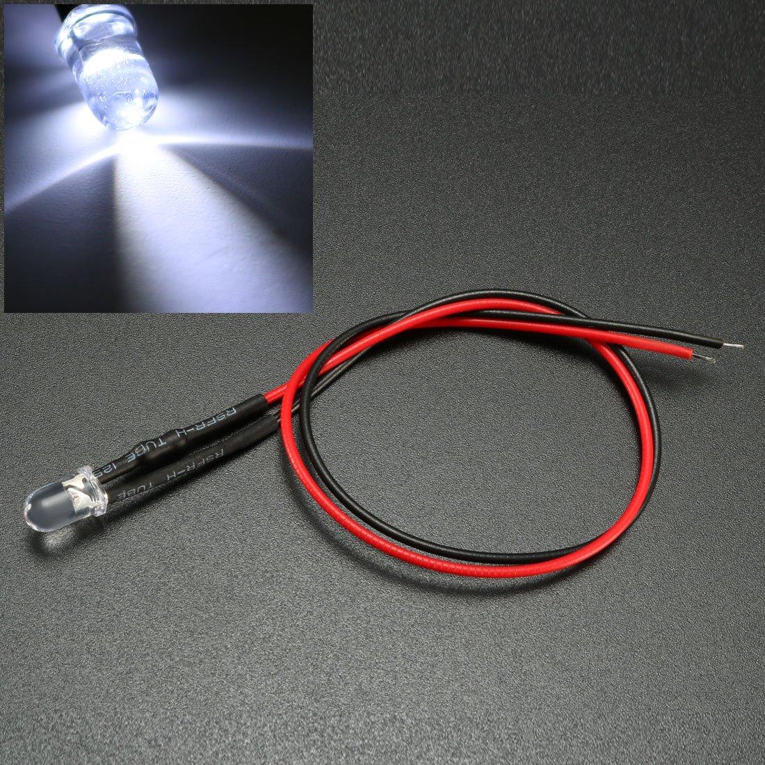 10 Piezas LED 5mm Pre Cableado uxcell Lente Clara DC 3-6V