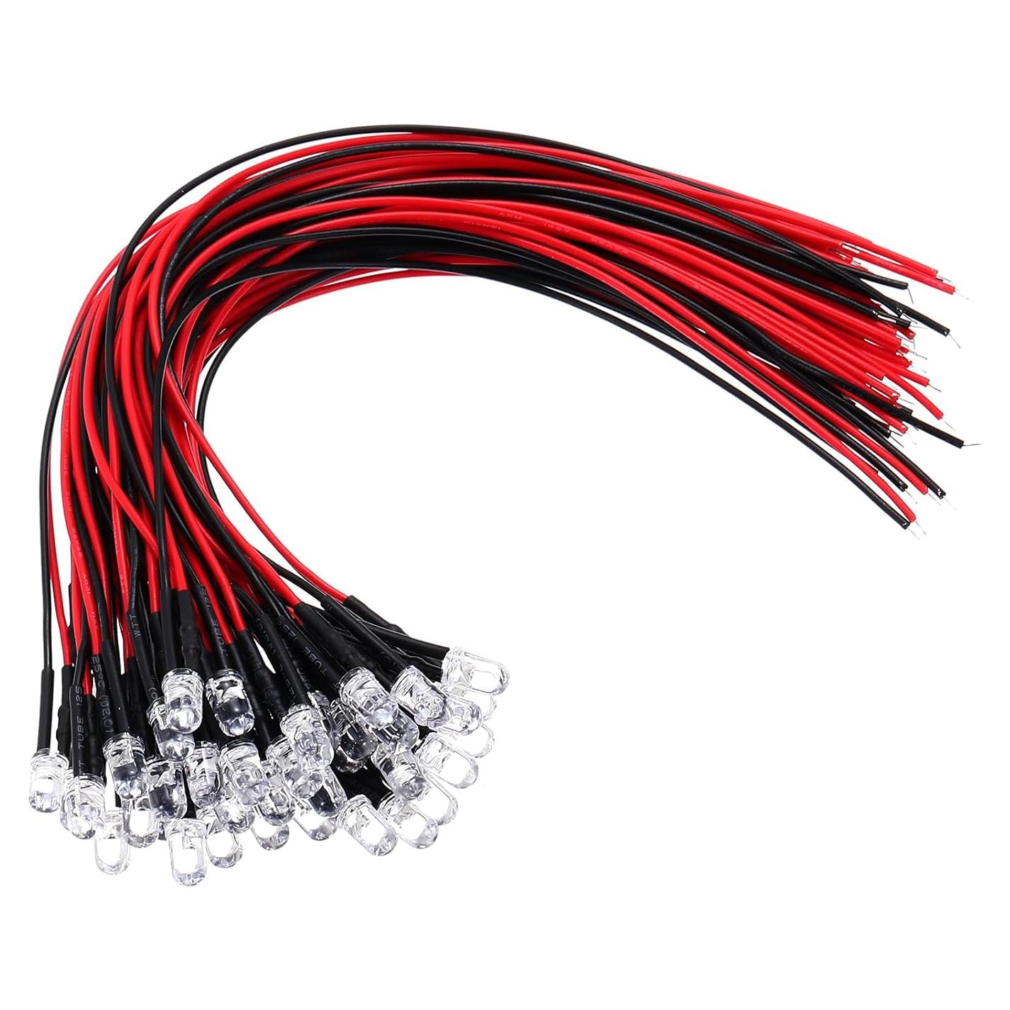 Diodos LED 5mm PATIKIL 40 Pcs Luz Blanca Pura 9-12V