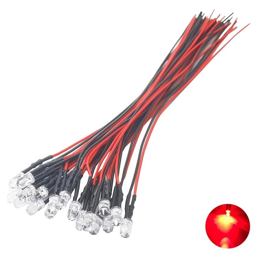 20 Luces LED Parpadeantes Rojas 5mm Pre Cableadas 12V