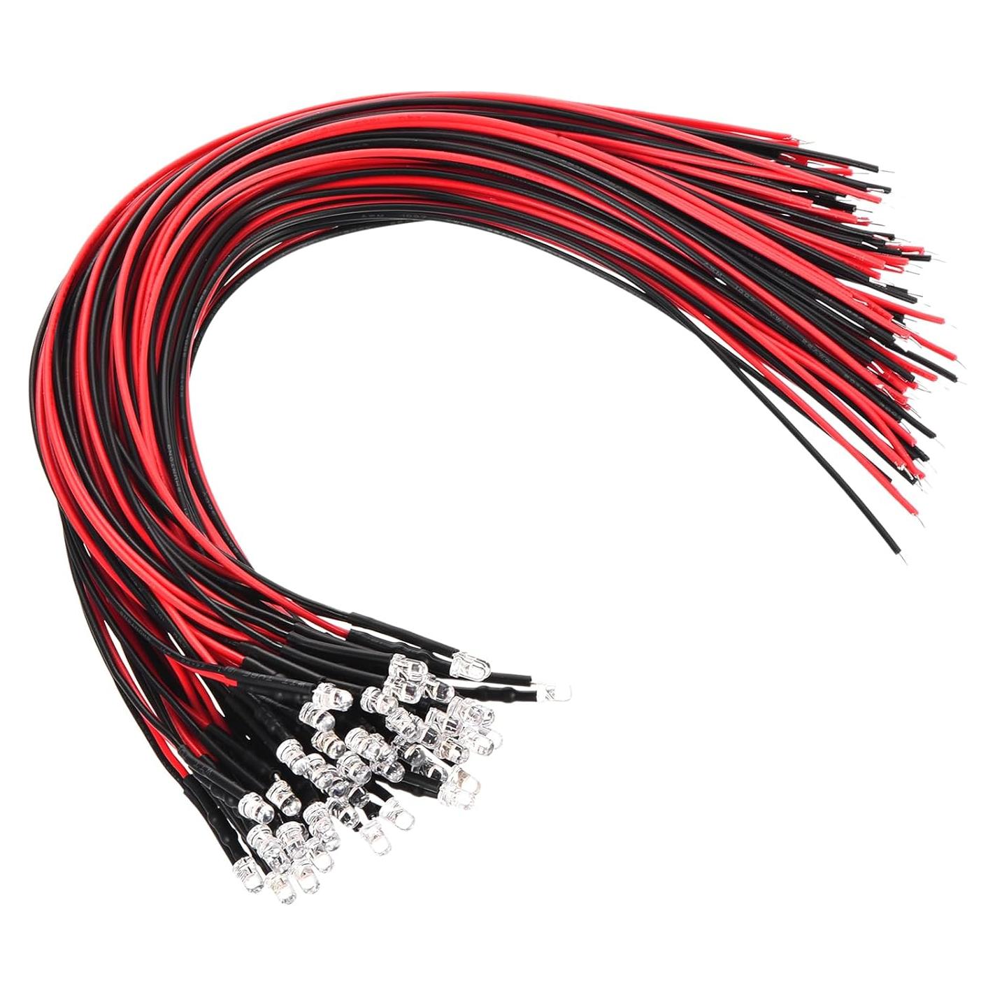 Diodos LED 3mm PATIKIL Frío 50 Pcs 3-6V Pre Cableados