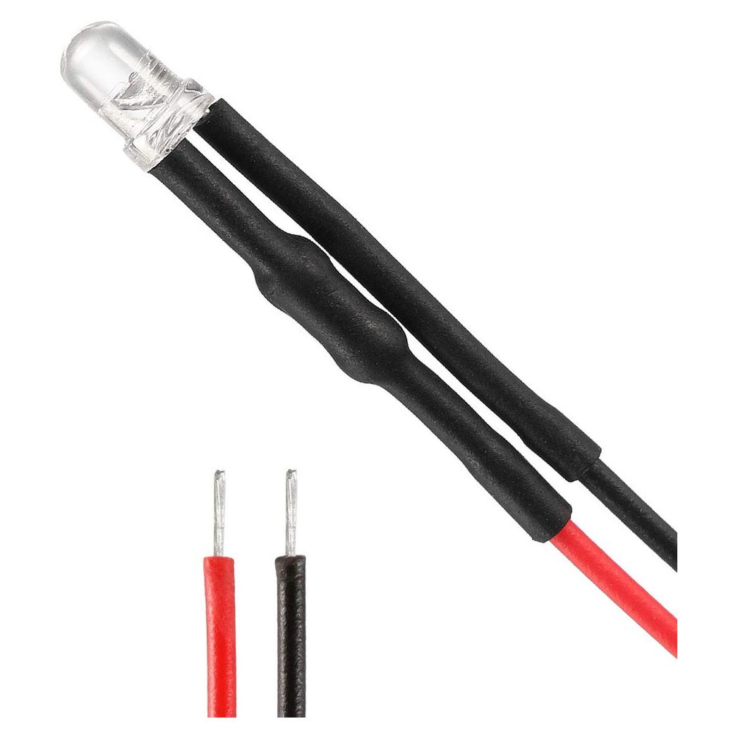 10 LEDs Pre Cableados 3mm uxcell Blanco DC24V 20cm