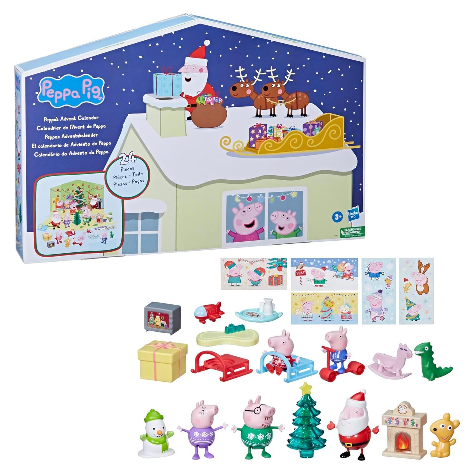 Advent Calendar with 24 Surprise Toys and Stickers Including 5 Peppa Pig Figures, Preschool Toys for 3 Year Old Girls and Boys and Up