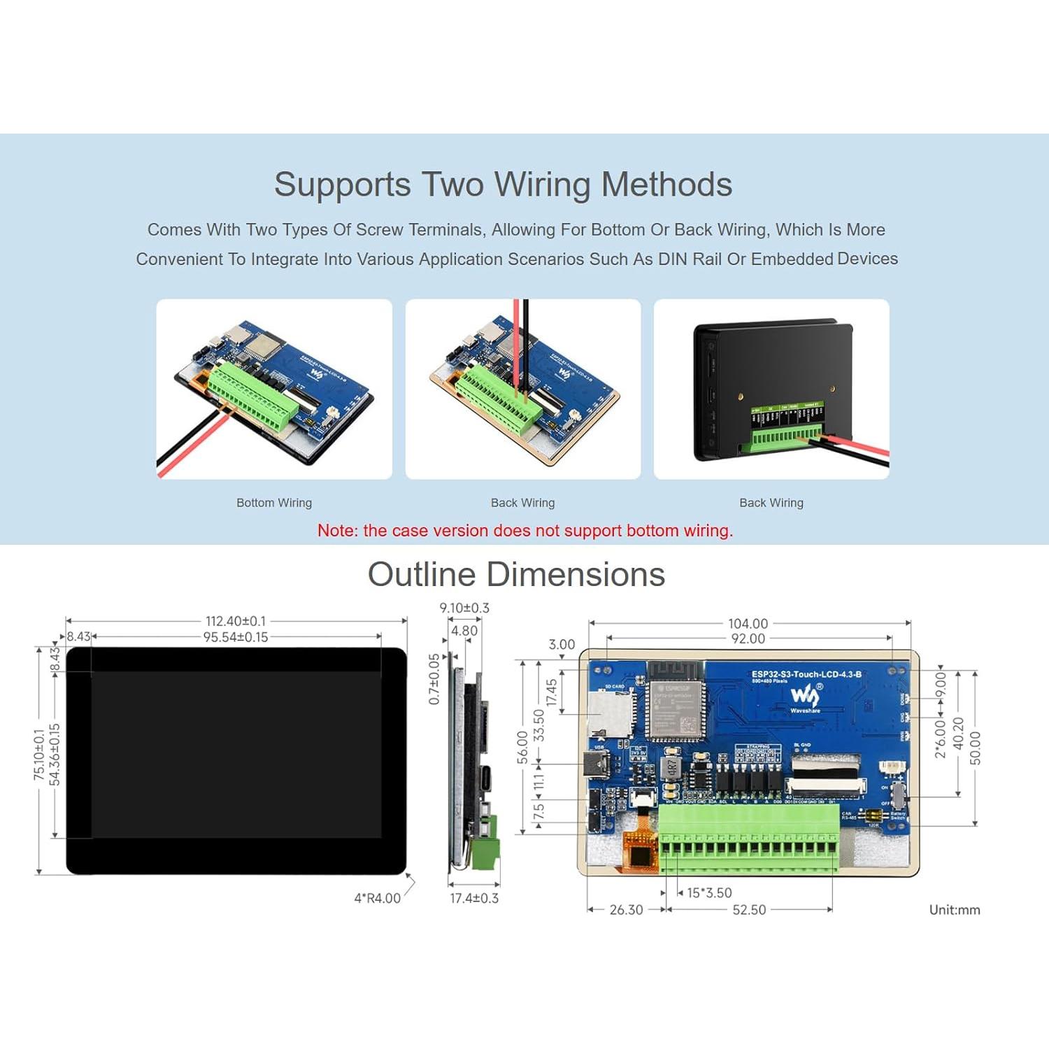 Placa de Desarrollo Waveshare ESP32-S3 4.3" Táctil RGB 800x480