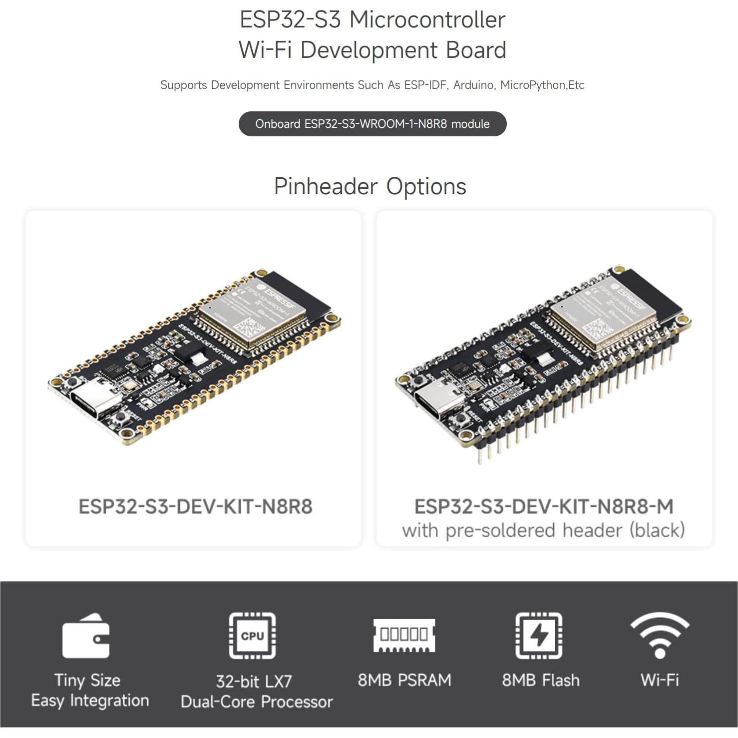 Placa de Desarrollo Waveshare ESP32-S3 2.4GHz Wi-Fi USB-C