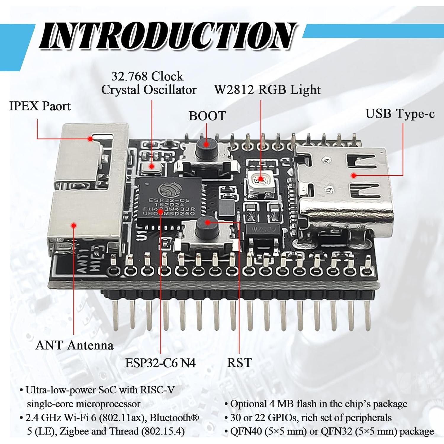Placa de Desarrollo ESP32 C6 SANXIXING 4MB Flash Bluetooth