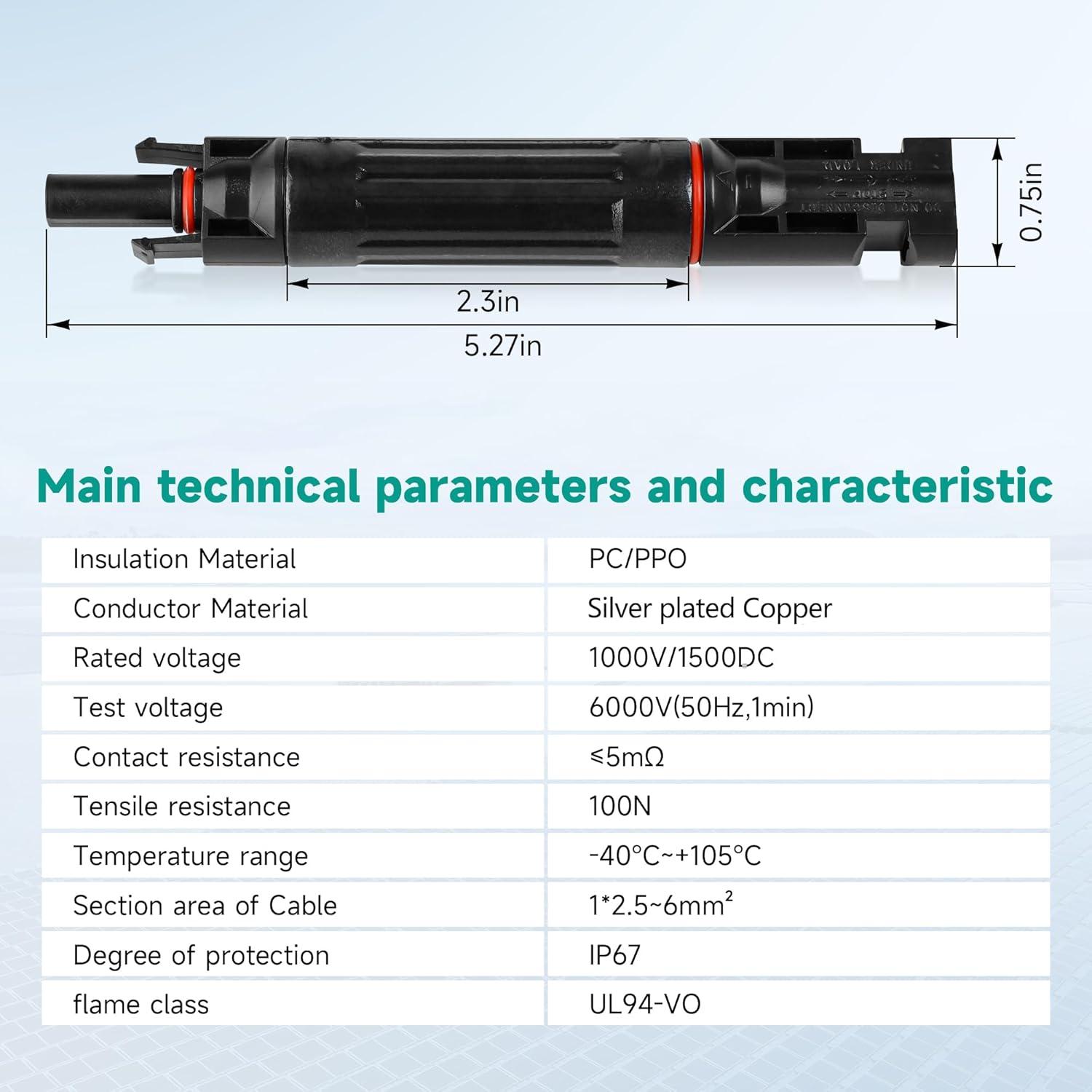 Fusible Solar 15A 1000V IGOYE IP67 Paquete de 2 Conectores