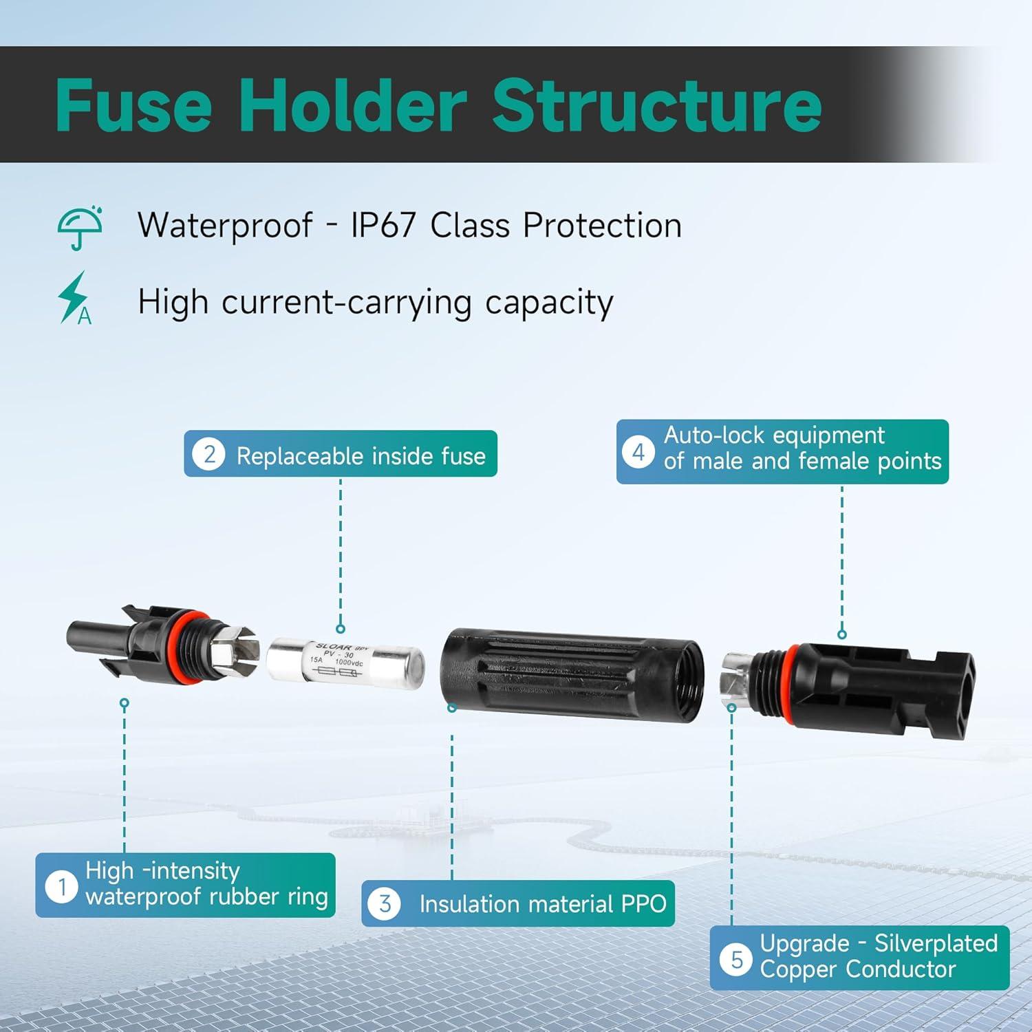 Fusible Solar 15A 1000V IGOYE IP67 Paquete de 2 Conectores