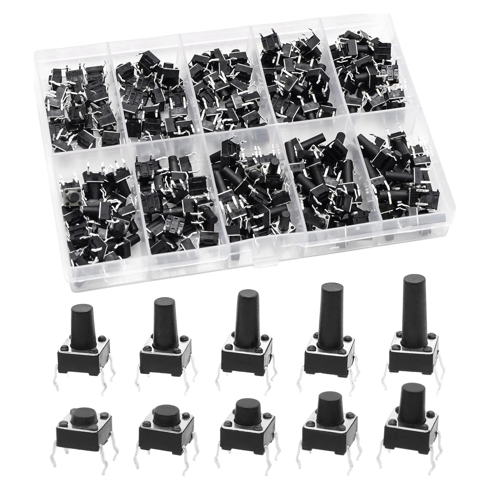 Kit de 200 Interruptores Táctiles QTEATAK 4 Pines 6x6mm