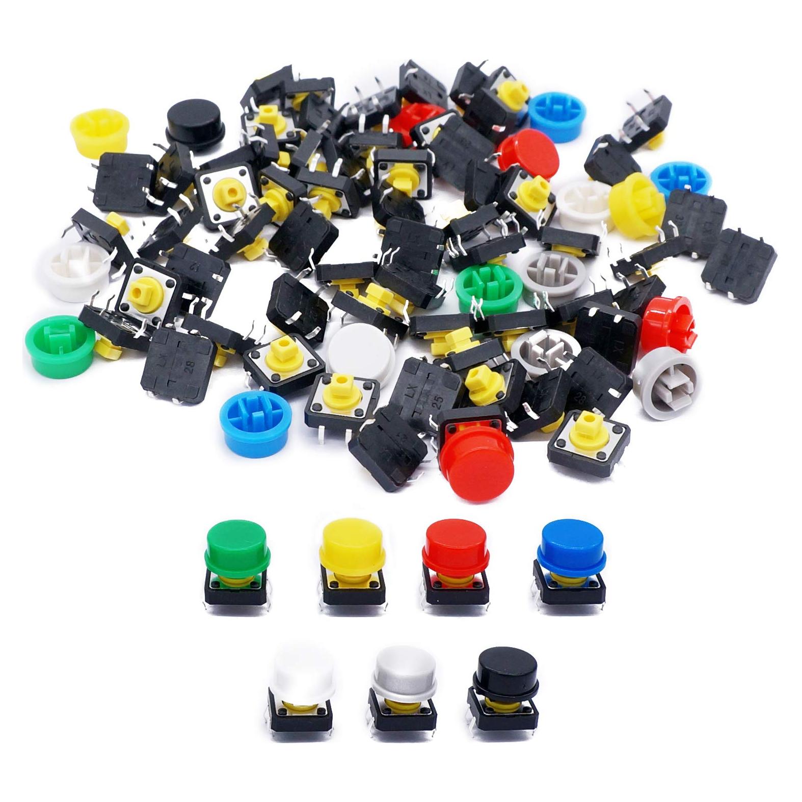Interruptor Táctil Momentáneo TWTADE 70pcs Multicolor 12x12mm