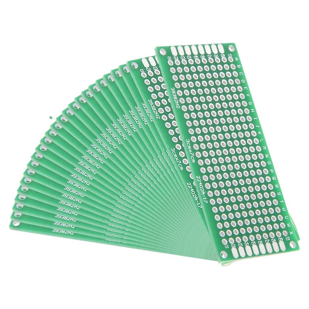 Placa PCB Doble Lado 25pcs 3x7cm uxcell para Proyectos Electrónicos