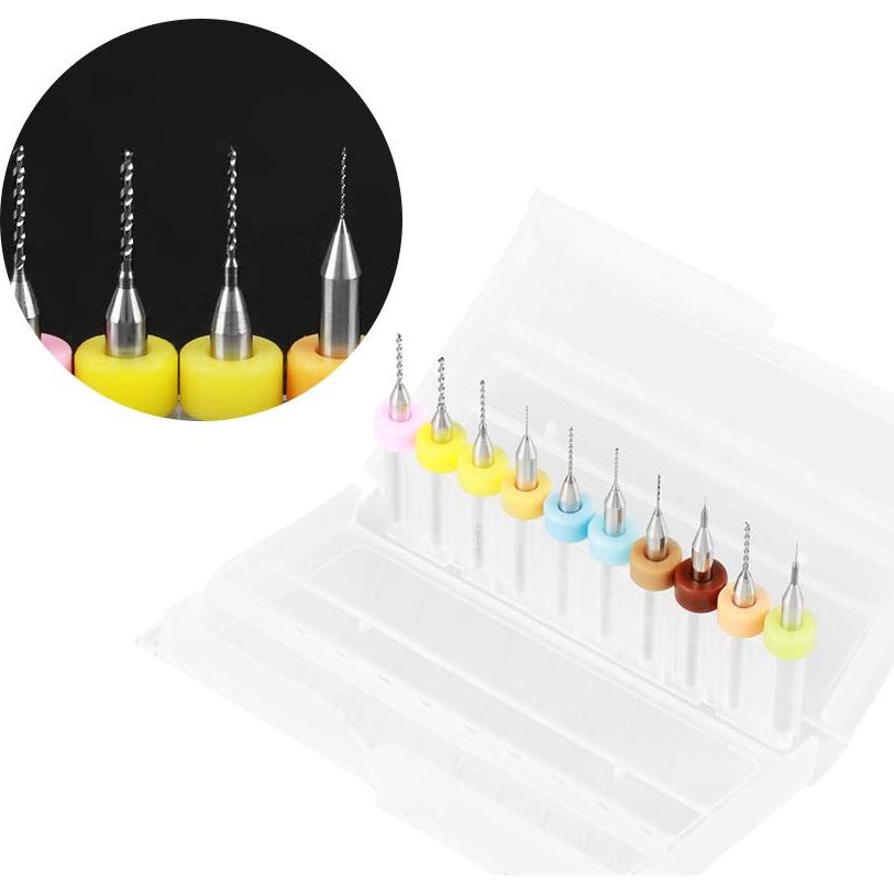 Juego de 10 Brocas Micro de Carburo Hilitand para PCB 0.1-1.0mm