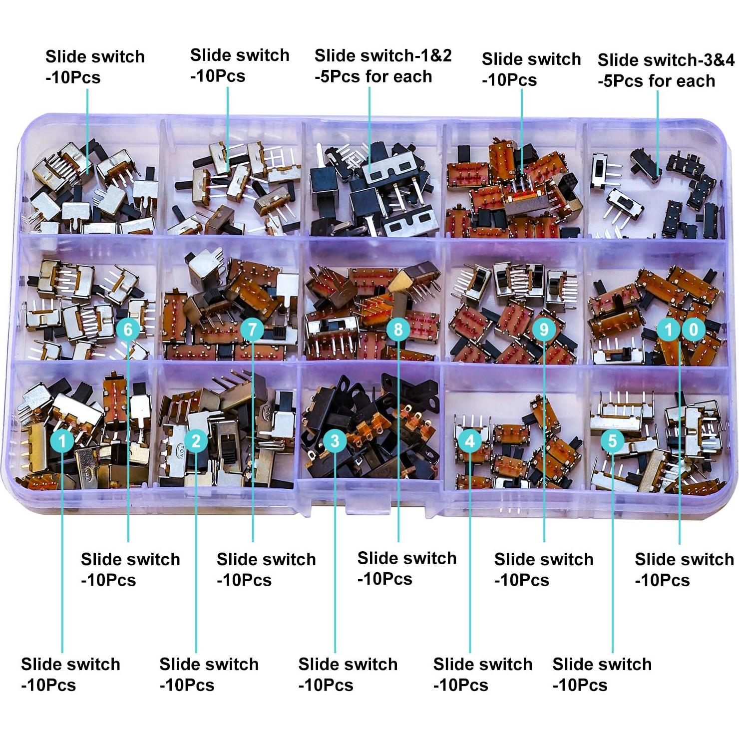 Kit de Interruptores Deslizantes Mini Micro JTSINERU 17 Tipos