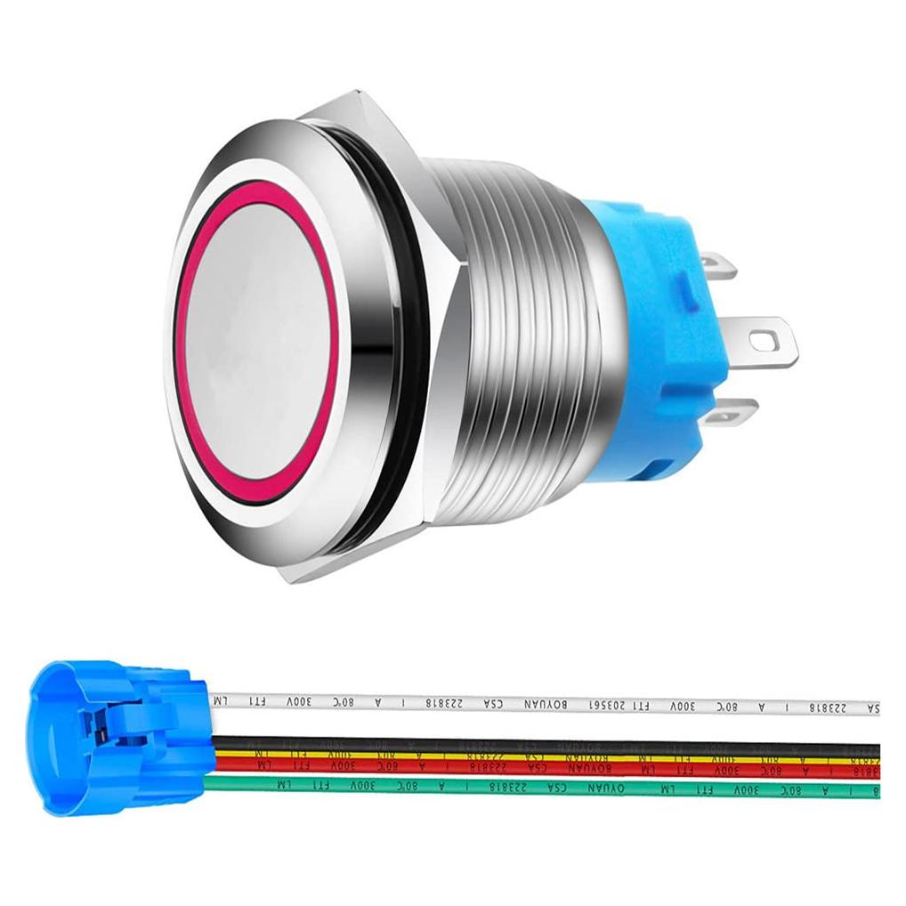 Botón Pulsador Momentáneo Gebildet 22mm Acero Inoxidable LED Rojo