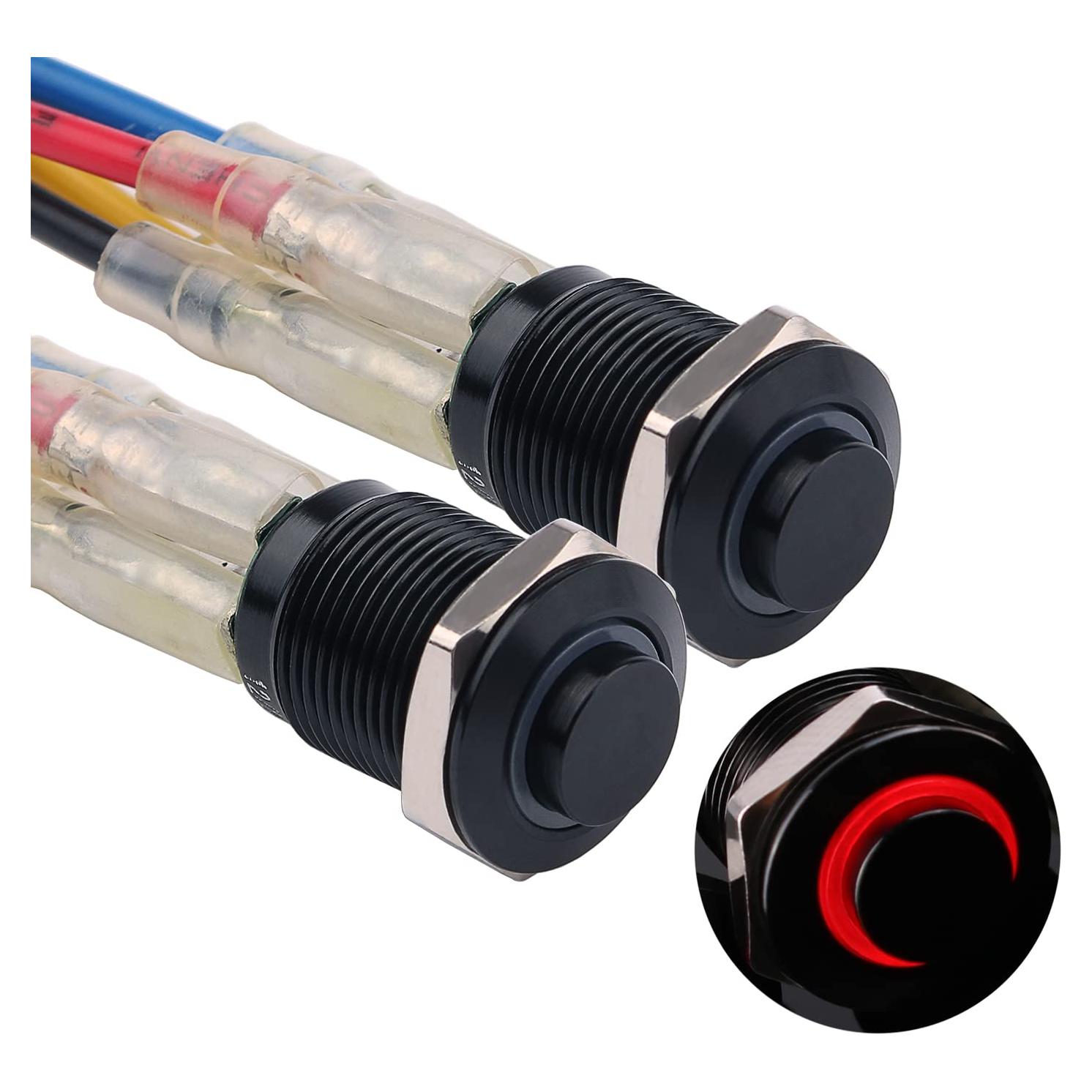 Interruptor Momentáneo DMWD 12mm IP66 Rojo 2 Piezas