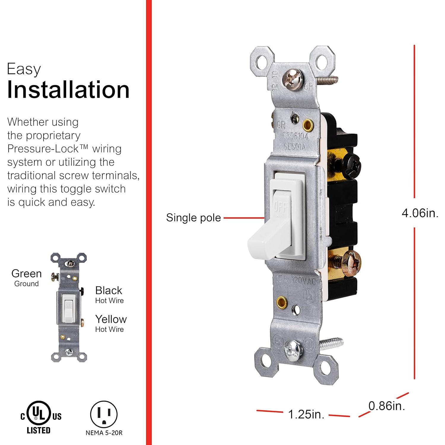 Interruptor de Palanca GE 15A Conexión a Tierra Blanco