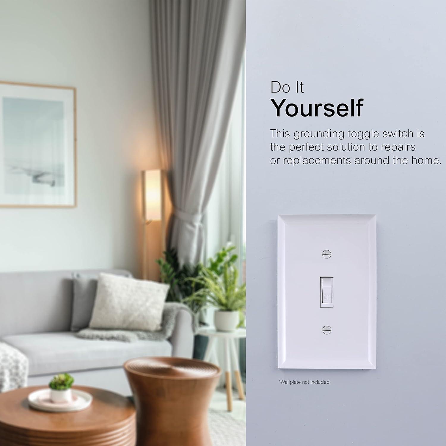 Interruptor de Palanca GE 15A Conexión a Tierra Blanco