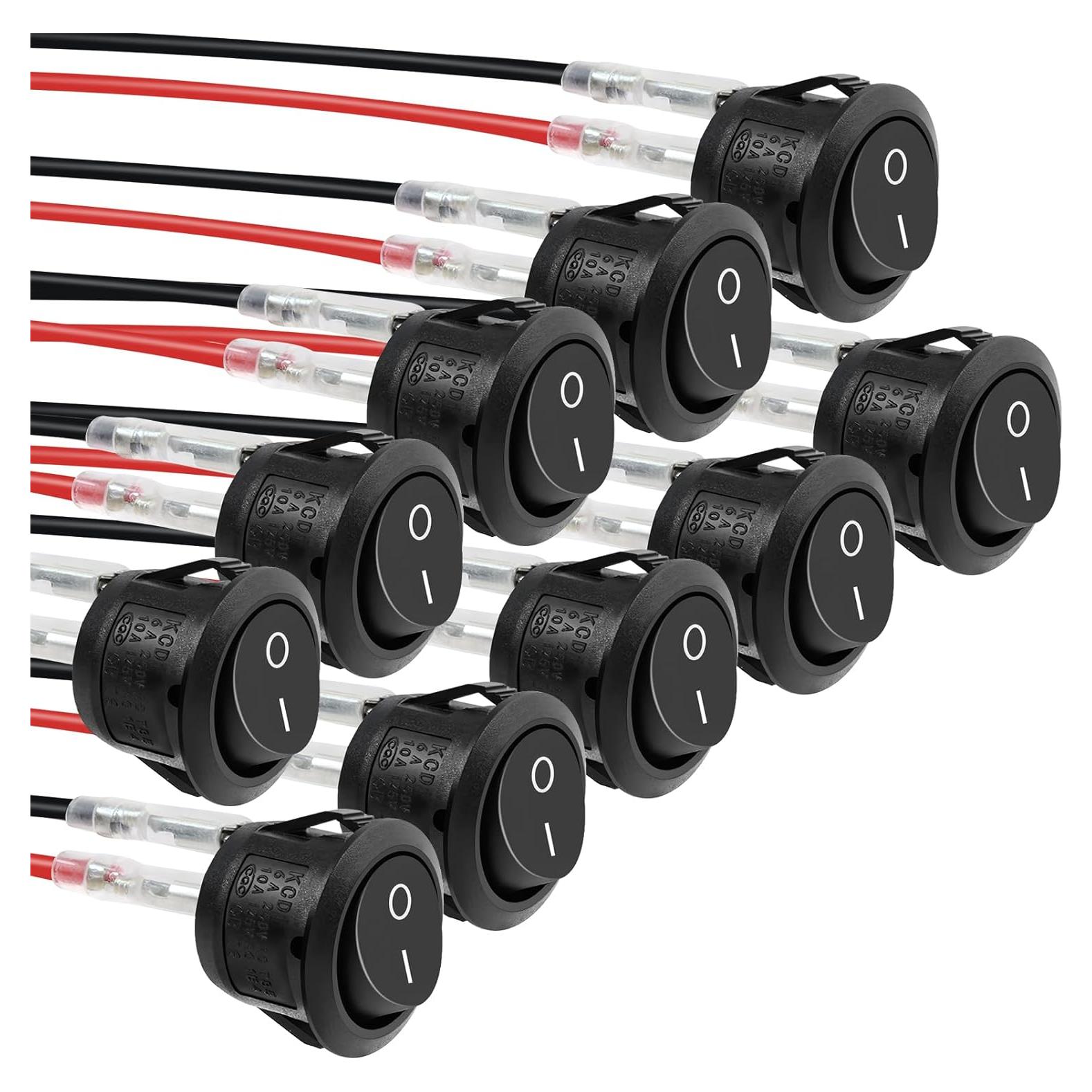 10 Interruptores Rocker Redondos SPST 20mm Wahijihe