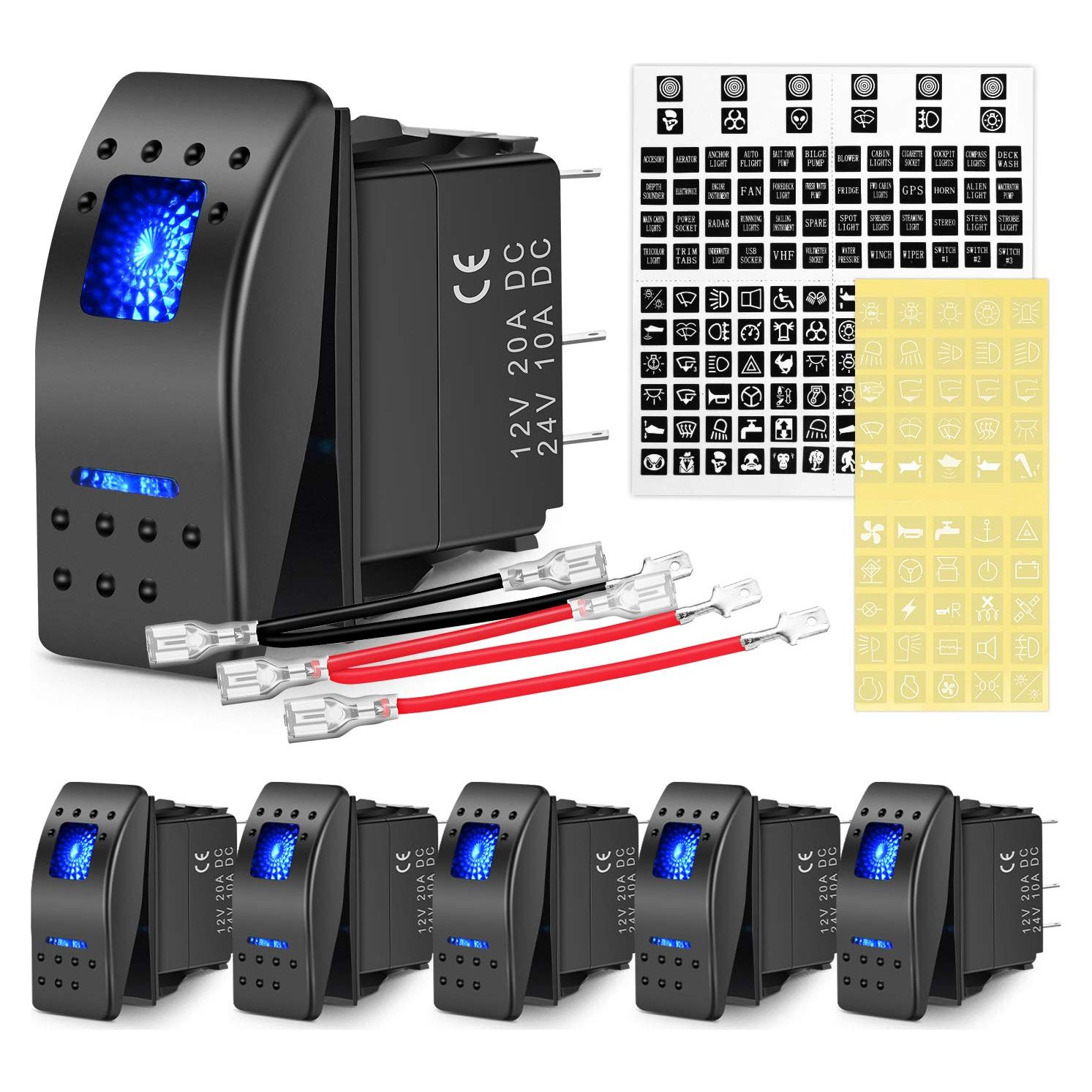 Interruptores de Palanca Nilight 6PCS 5PIN SPST 20A/12V Azul