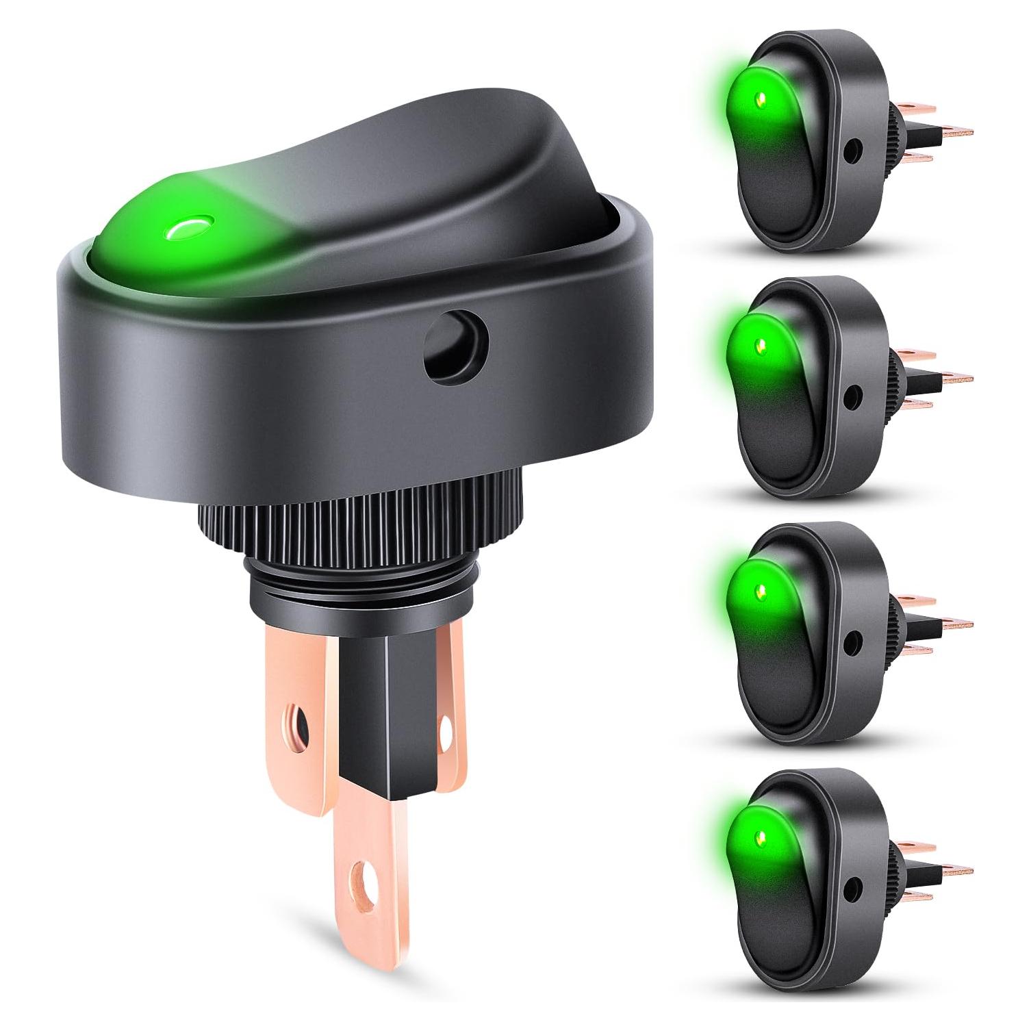 Interruptor Rocker LED Nilight 5Pcs 12V Verde 30A SPST
