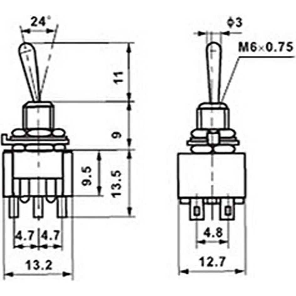 Interruptor Basculante 6 Pines DPDT TWTADE MTS-203 10 Pcs
