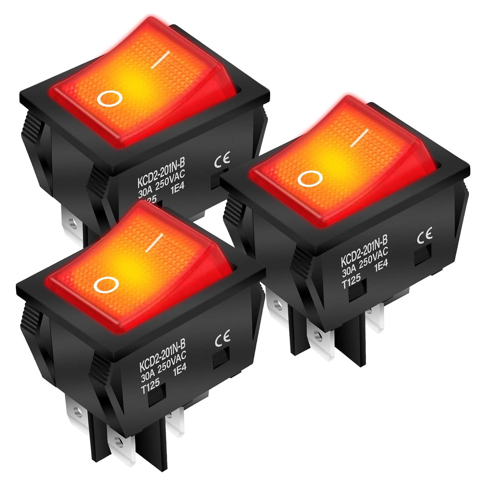 Interruptor Rocker DPST 30A DaierTek KCD2 Rojo 110-250V