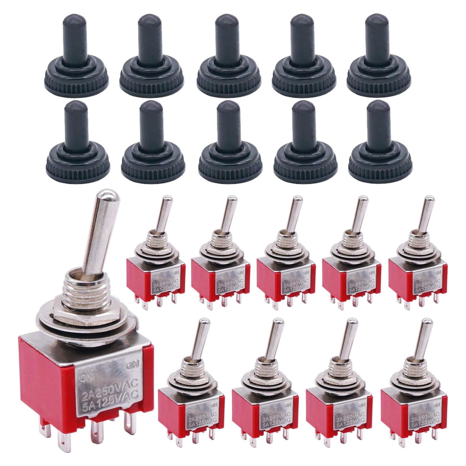 Interruptor Basculante DPDT Twidec 10 Pcs 6 Pines 125V 5A