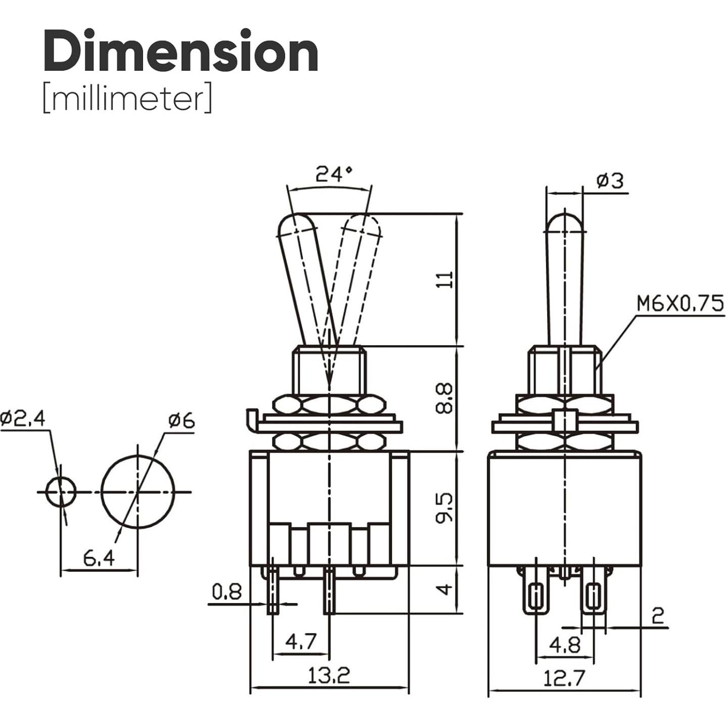 Paquete de 6 Interruptores de Palanca MTS-201 UL 6A Impermeables
