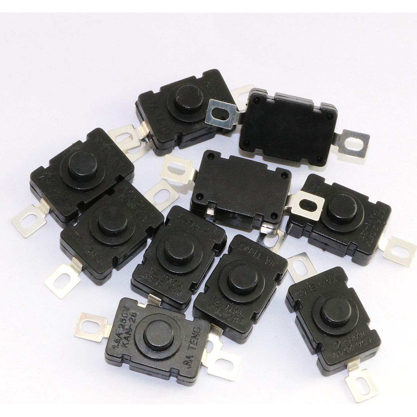 10 Interruptores de Botón Auto-Bloqueo KAN-28 para Linterna