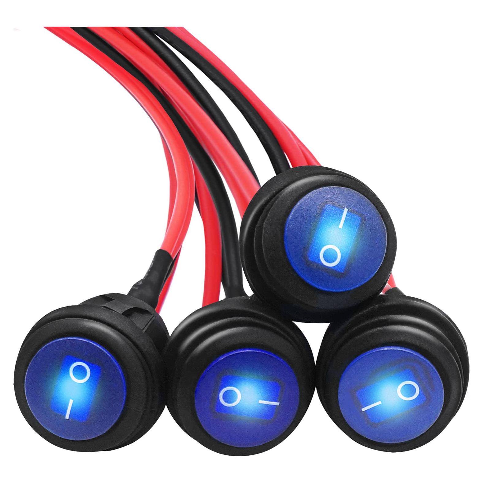 Interruptor Rocker Impermeable Mankk KCD1-5-101NW 12V 4Pcs LED Azul