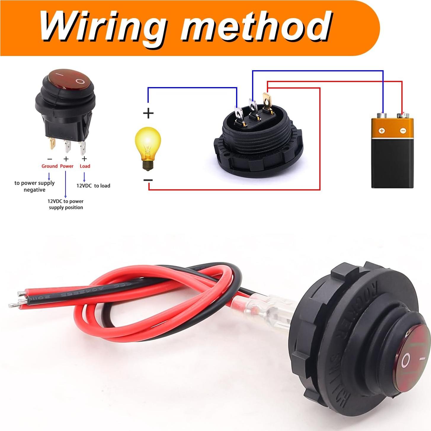 Interruptor Rocker Impermeable 12V Weideer Luz LED Roja 20A