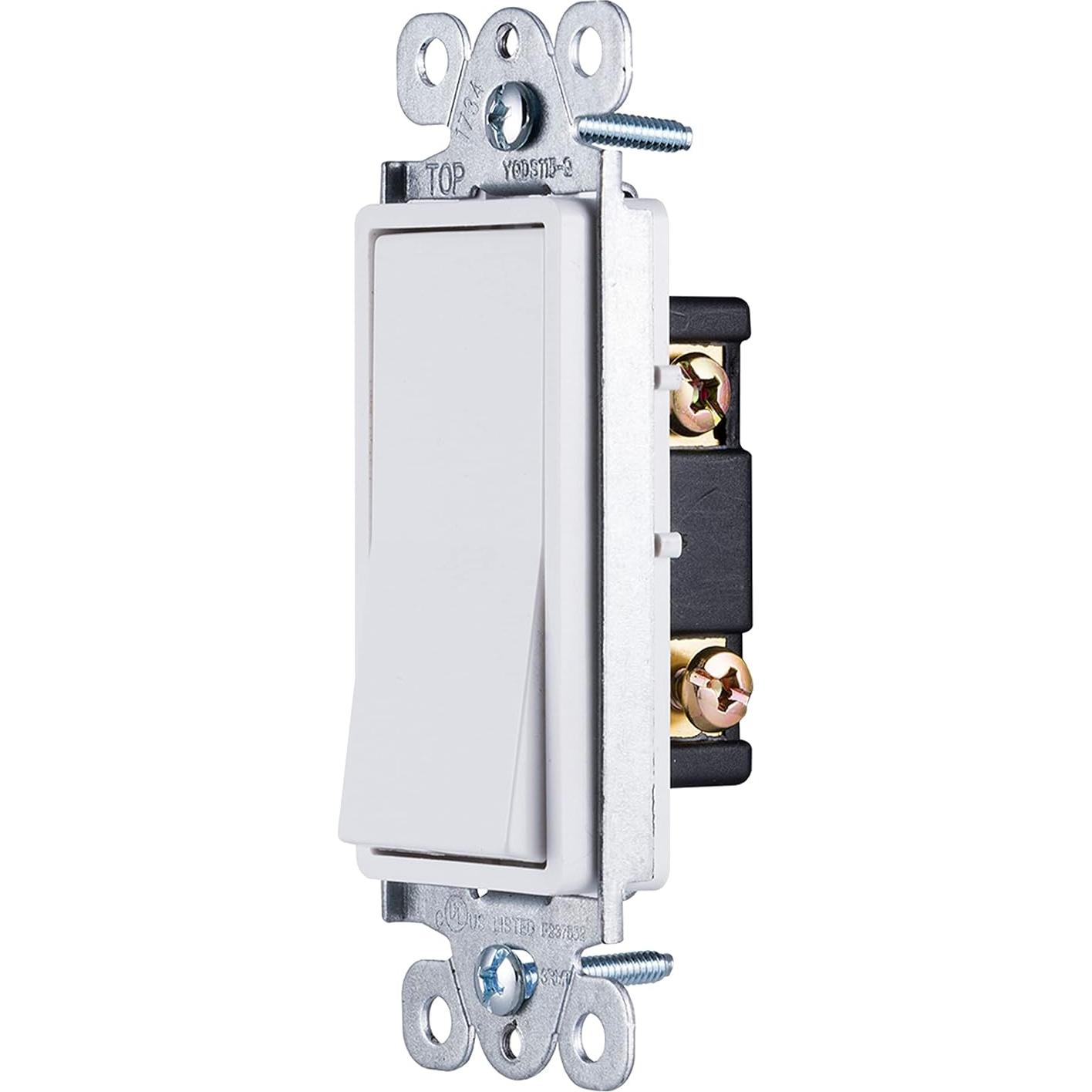 GE Paddle Rocker Switch - Single Pole Switch, On/Off, Replacement for Light Switches & Ceiling Fans, Grounding, UL Listed, White, 50726