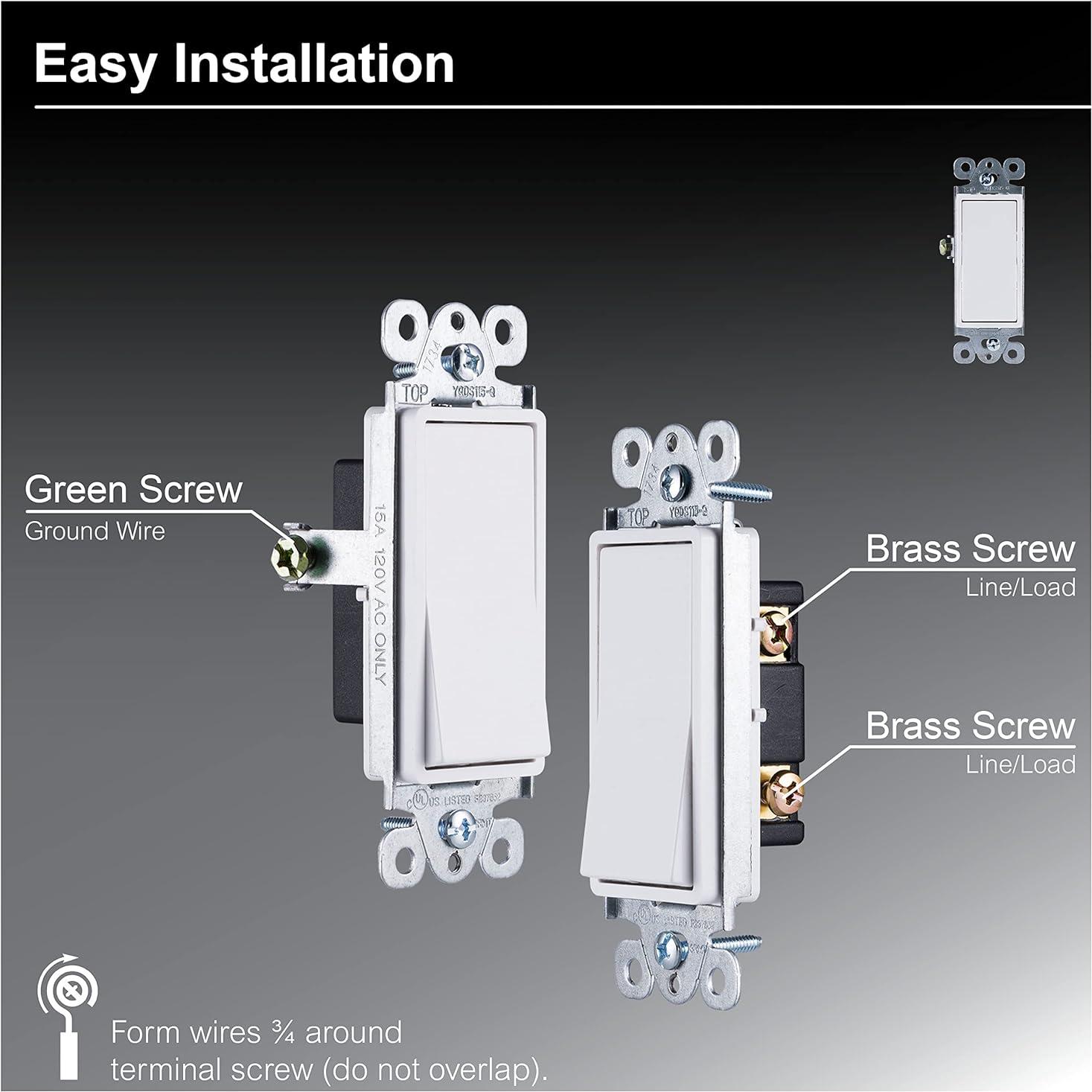 GE Paddle Rocker Switch - Single Pole Switch, On/Off, Replacement for Light Switches & Ceiling Fans, Grounding, UL Listed, White, 50726
