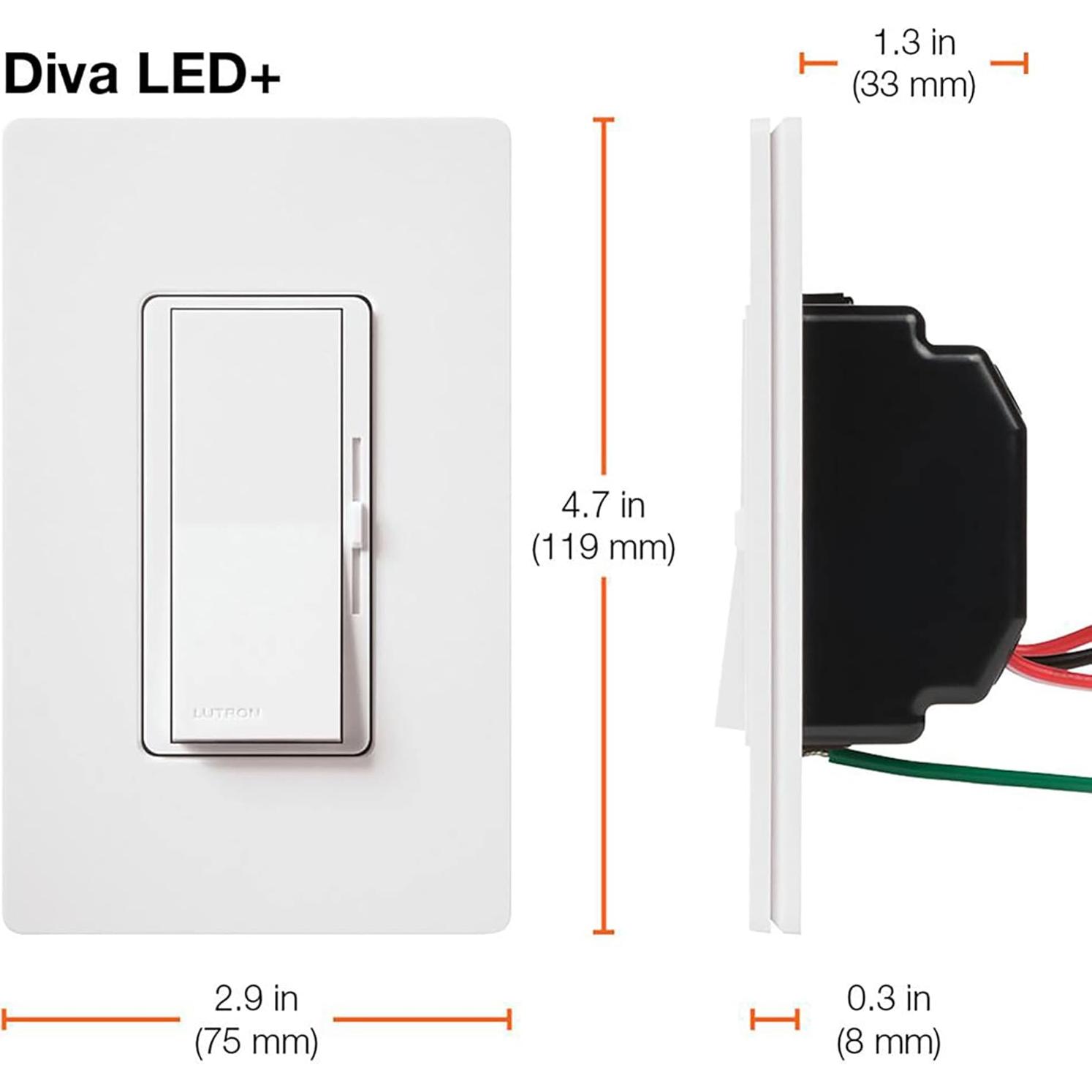 Interruptor Regulador Lutron Diva LED+ 150W Negro Dimmable