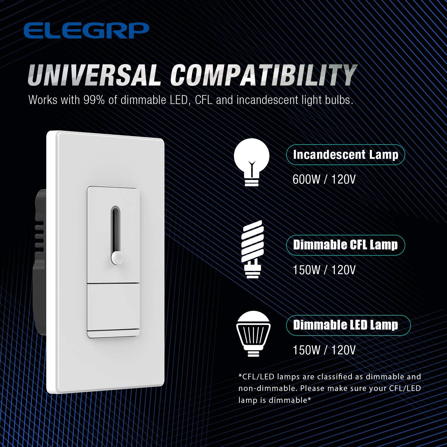 Interruptor Regulador ELEGRP Blanco Mate 150W LED/CFL/Incandescente