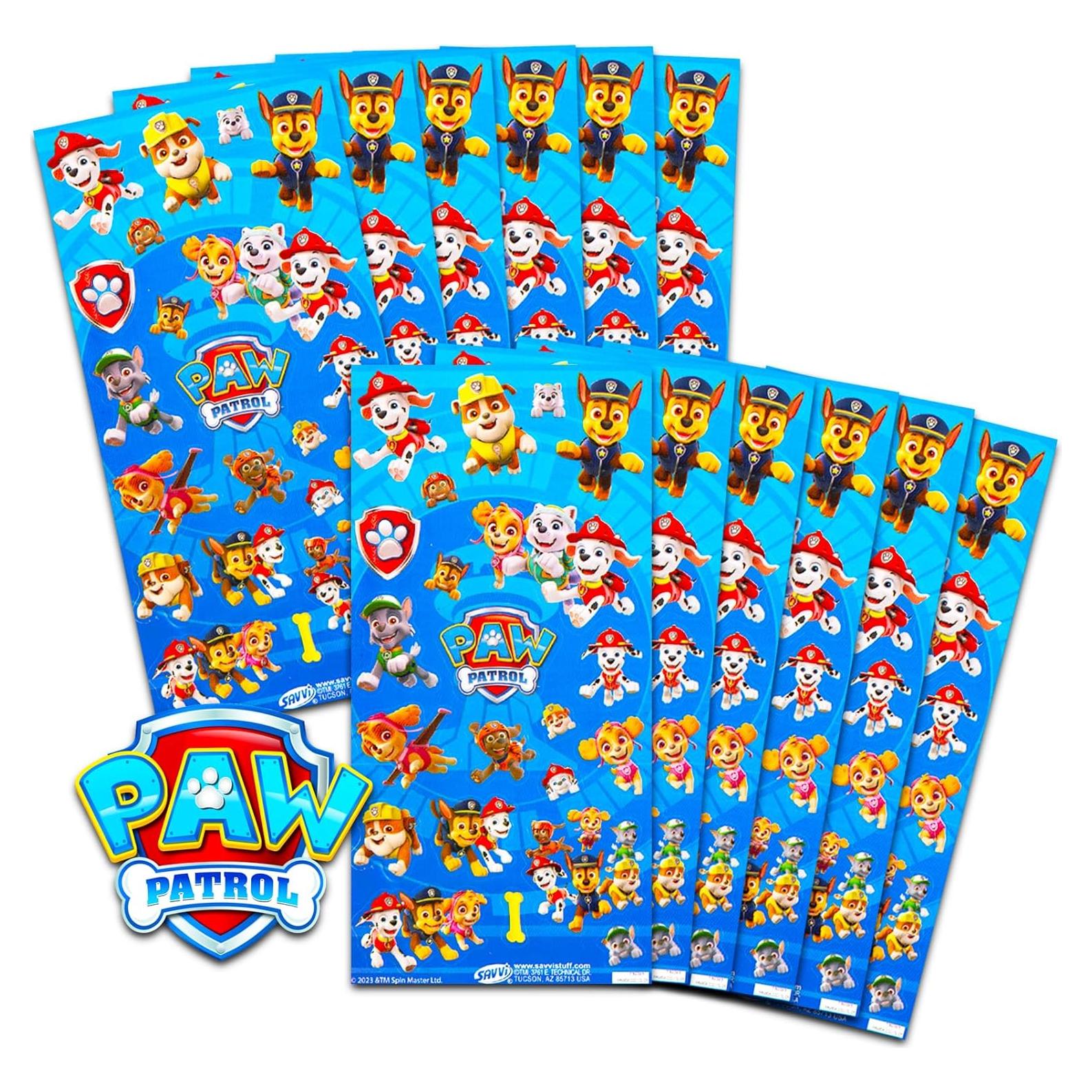 Pegatinas Paw Patrol 12 Hojas 300 Stickers Fiesta Niños