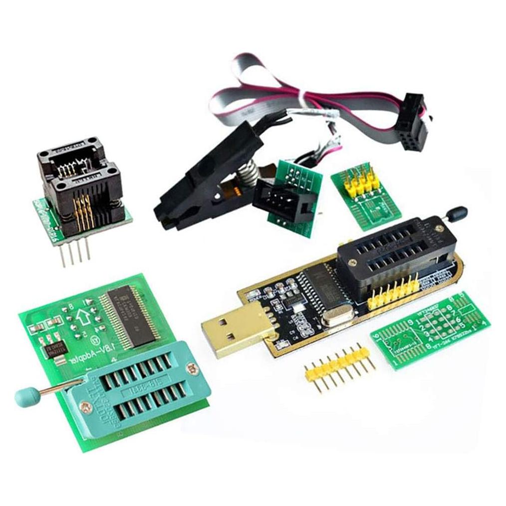 Programador USB CH341A + Clip SOIC8 + Adaptadores 1.8V y DIP8