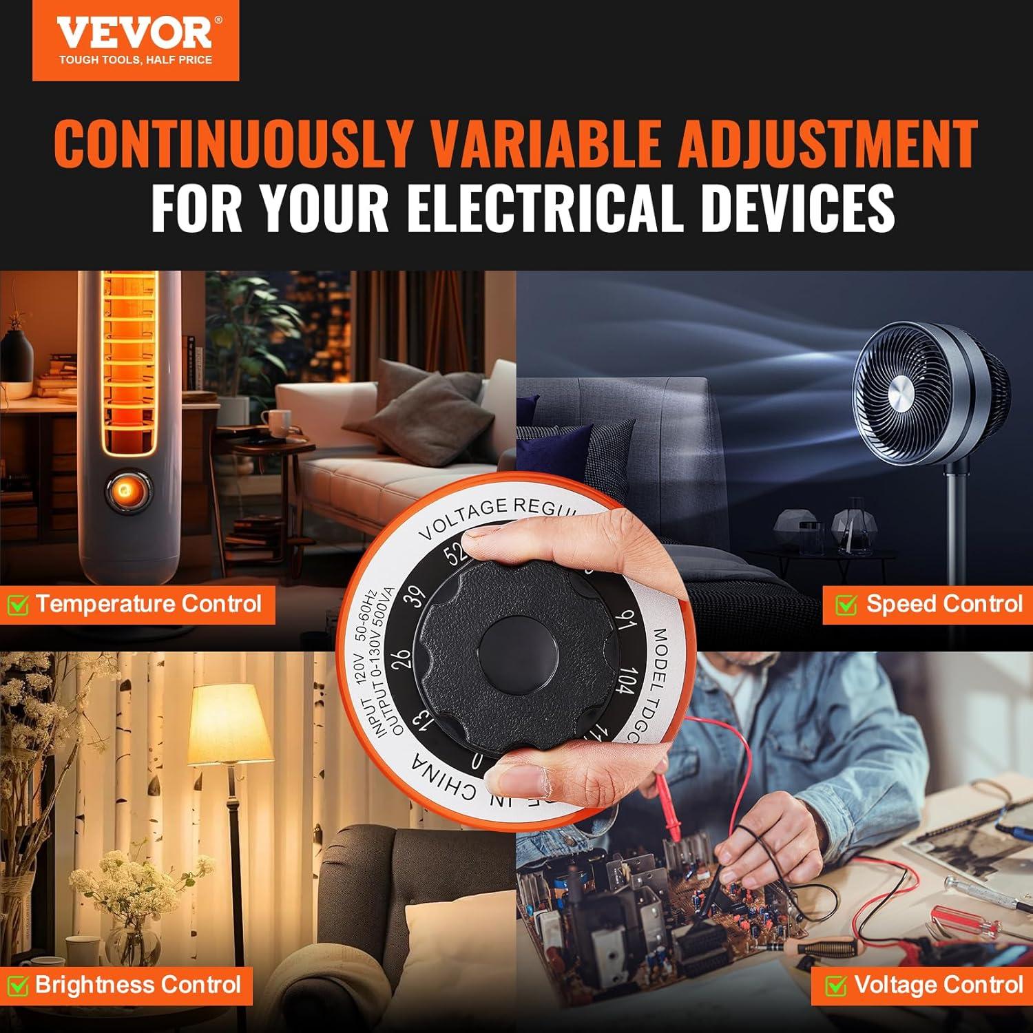 Transformador de Voltaje Variable VEVOR 500VA 0-130V 3.84A