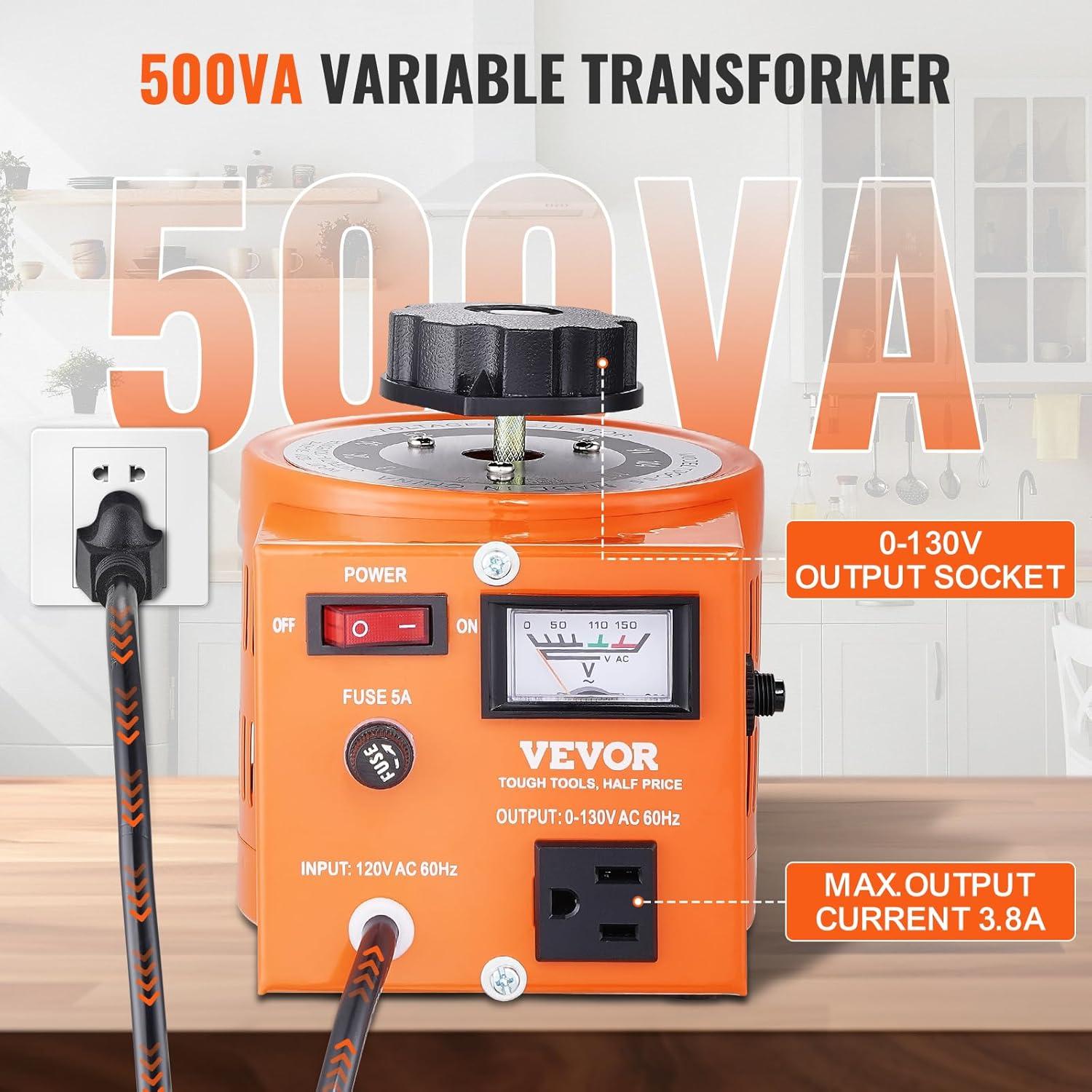 Transformador de Voltaje Variable VEVOR 500VA 0-130V 3.84A