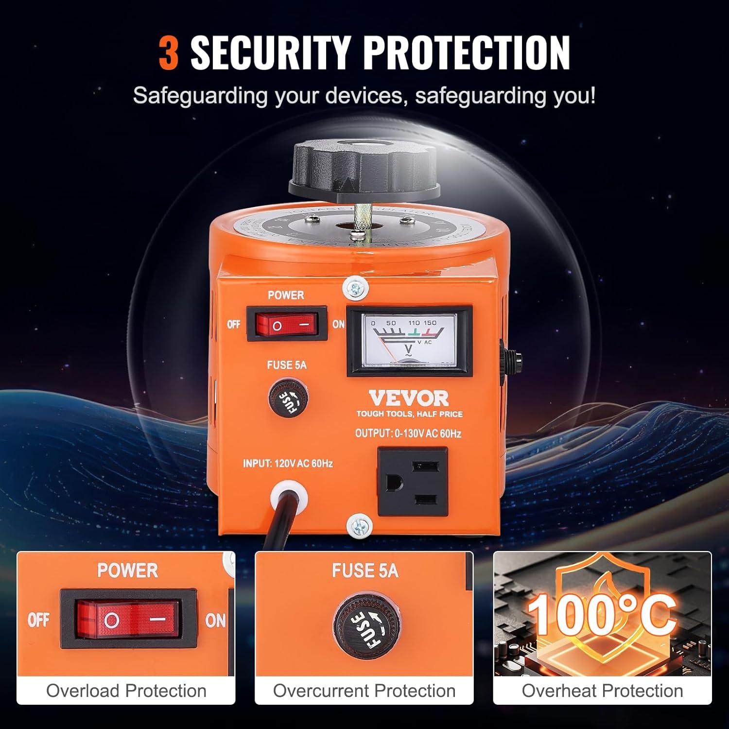 Transformador de Voltaje Variable VEVOR 500VA 0-130V 3.84A