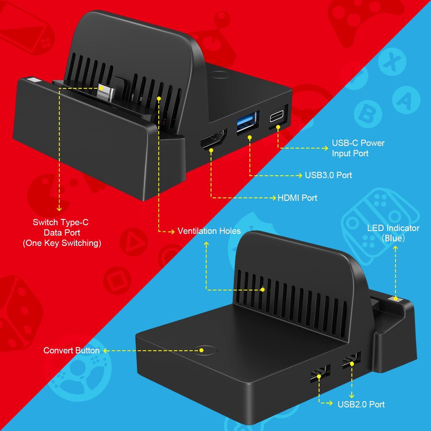 Dock de Carga para Nintendo Switch Ponkor - Adaptador USB 3.0