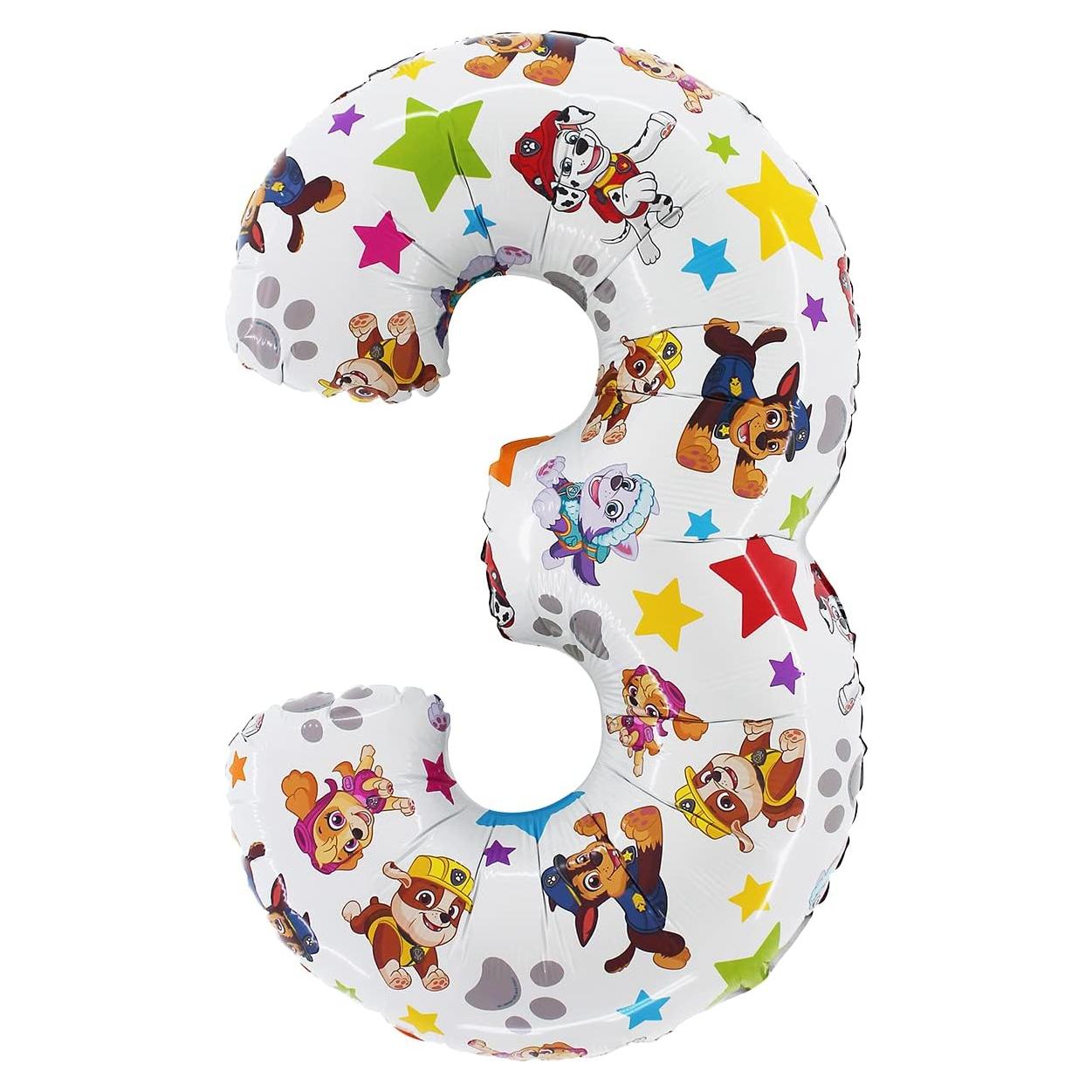 Globo de Aluminio Toyland® Número 3 Paw Patrol 66 cm