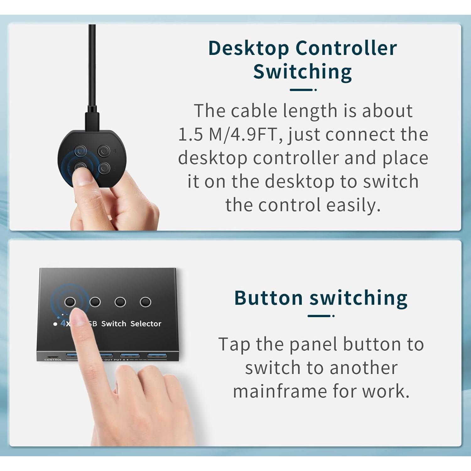 Interruptor USB 3.0 4 Puertos Newiedkvm para 4 Computadoras