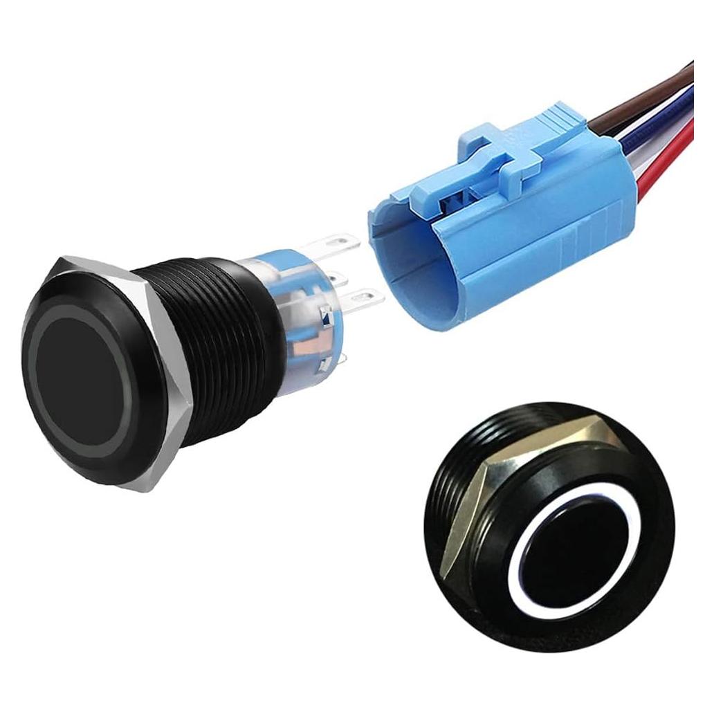 Interruptor de Botón Pulsador Quentacy 19mm IP65 12V LED Blanco