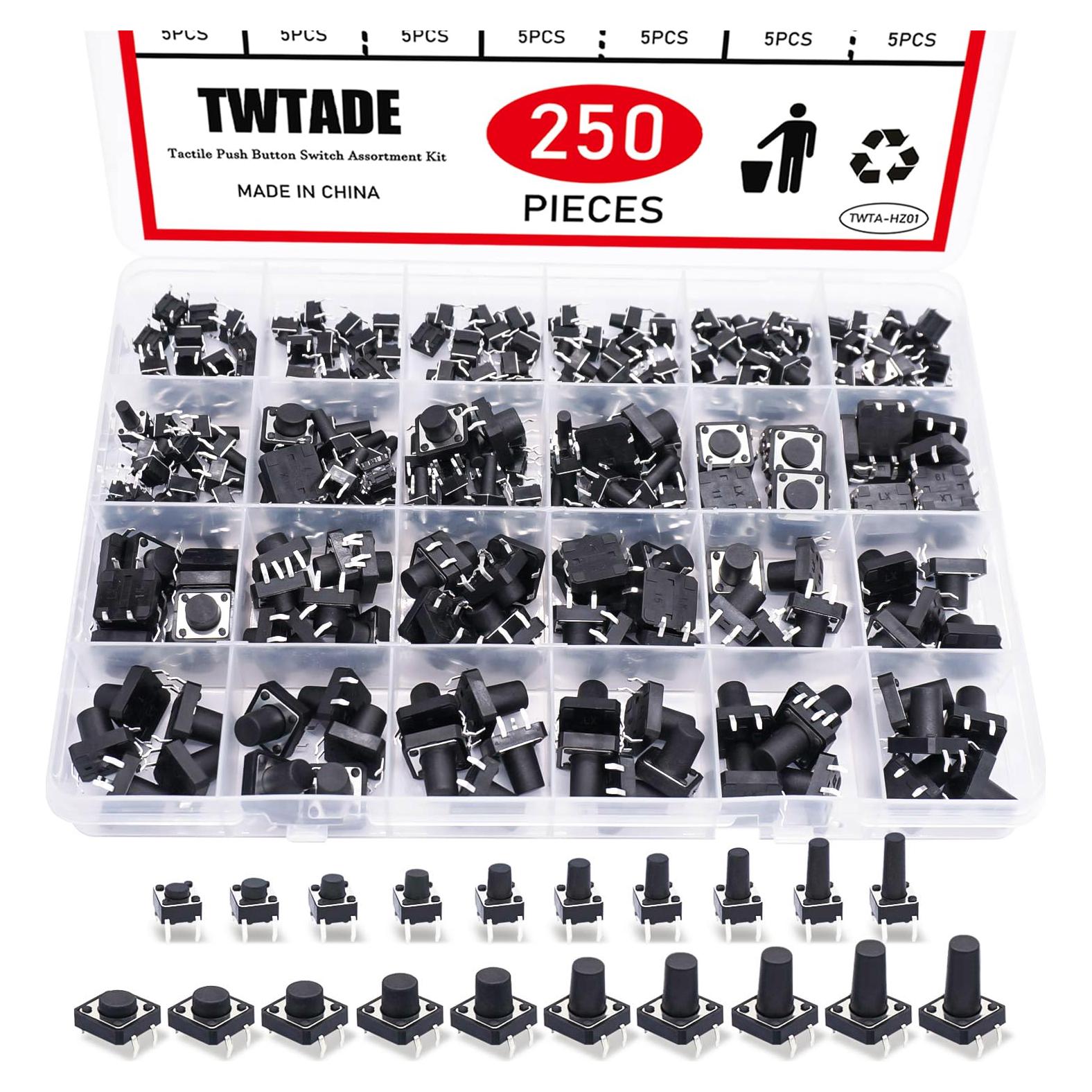 Kit de 250 Interruptores Táctiles 4 Pines TWTADE 6-13mm