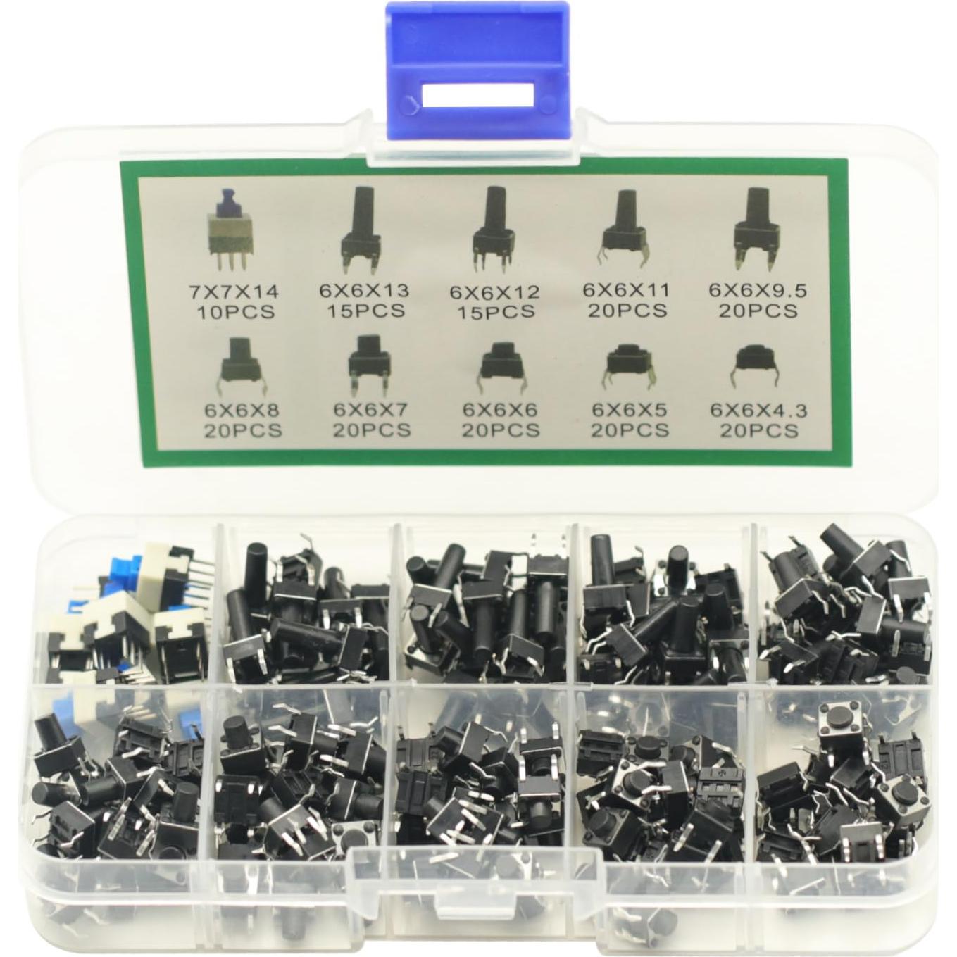 Kit de 180 Interruptores Táctiles Micro 4Pin 6x6mm GODIYMODULES