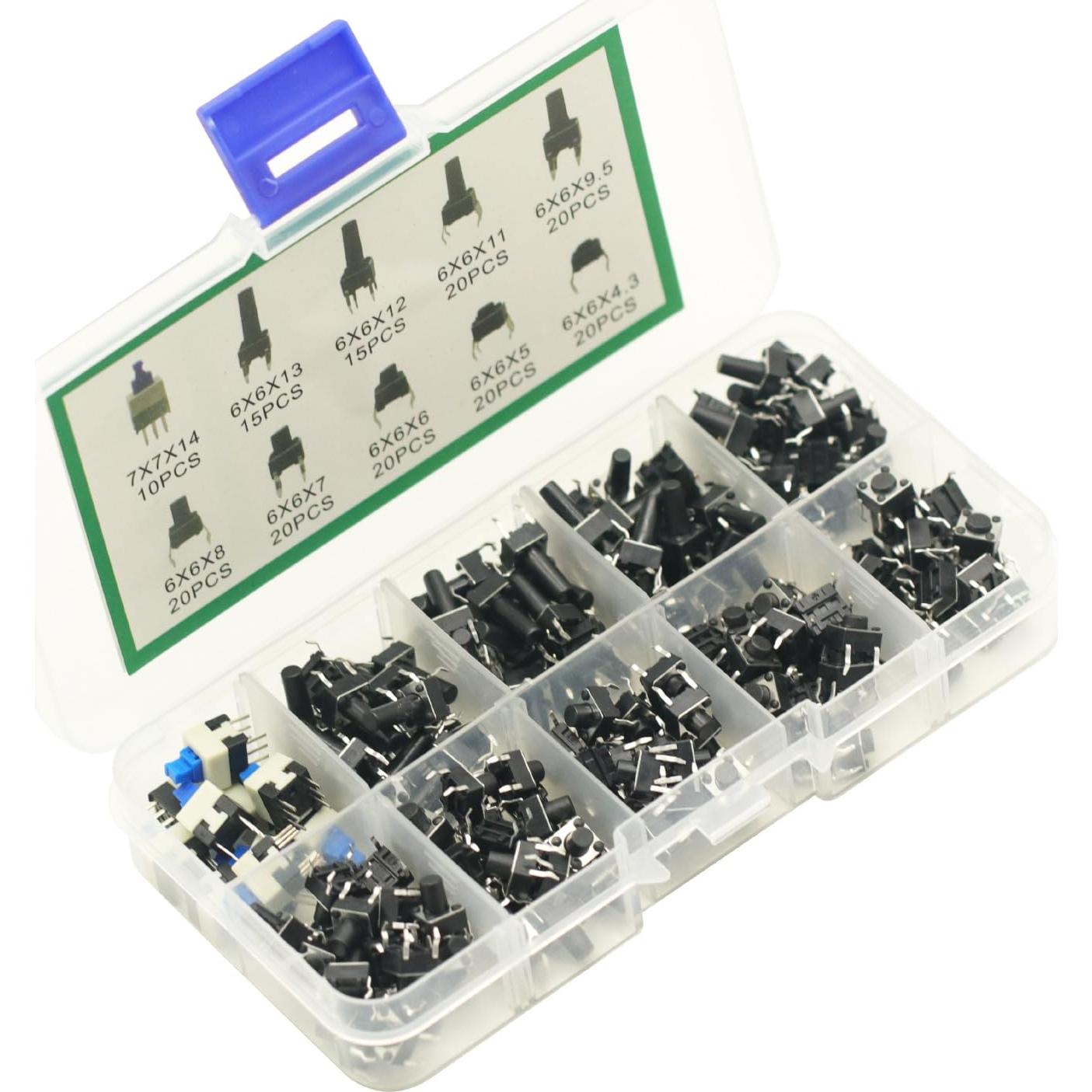 Kit de 180 Interruptores Táctiles Micro 4Pin 6x6mm GODIYMODULES