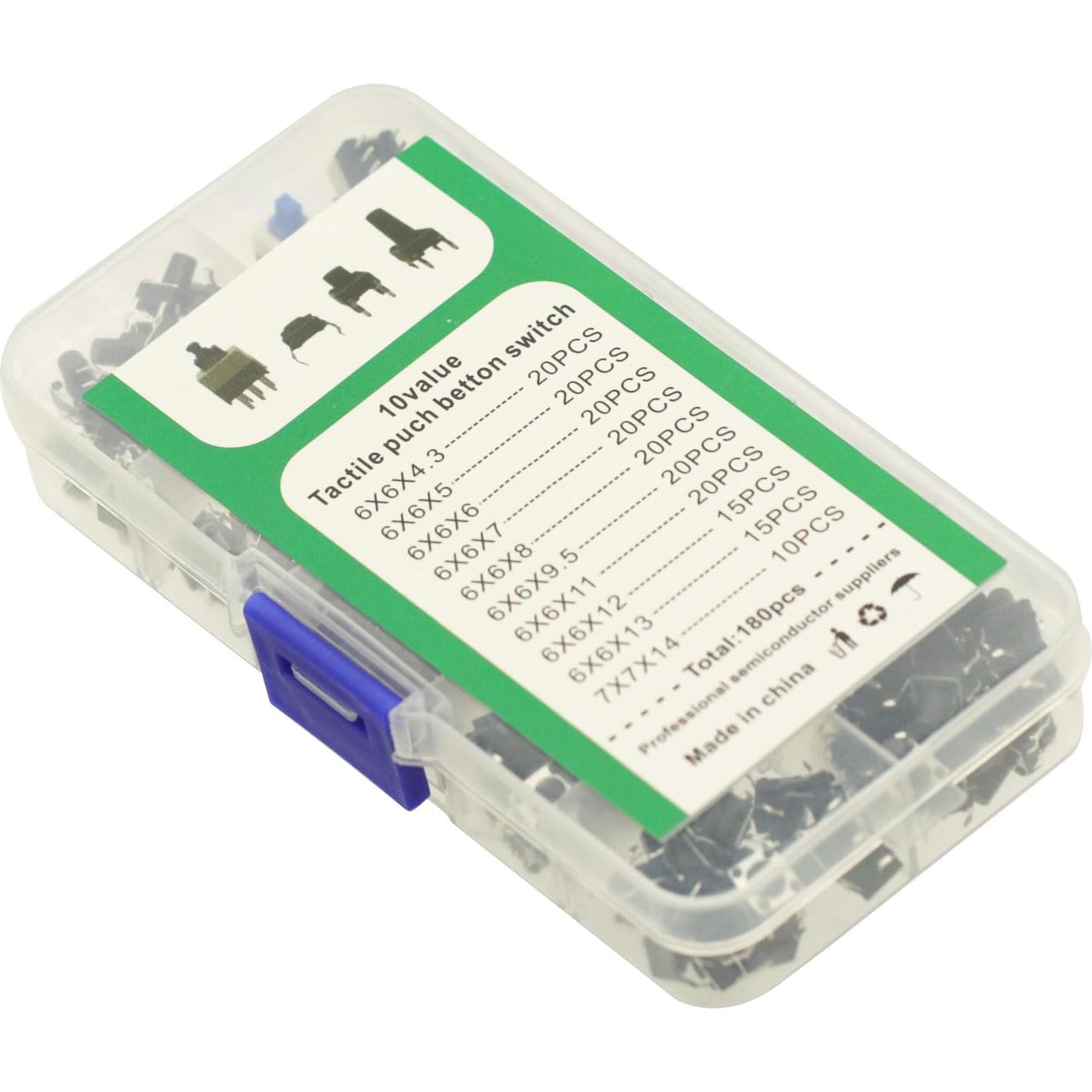 Kit de 180 Interruptores Táctiles Micro 4Pin 6x6mm GODIYMODULES