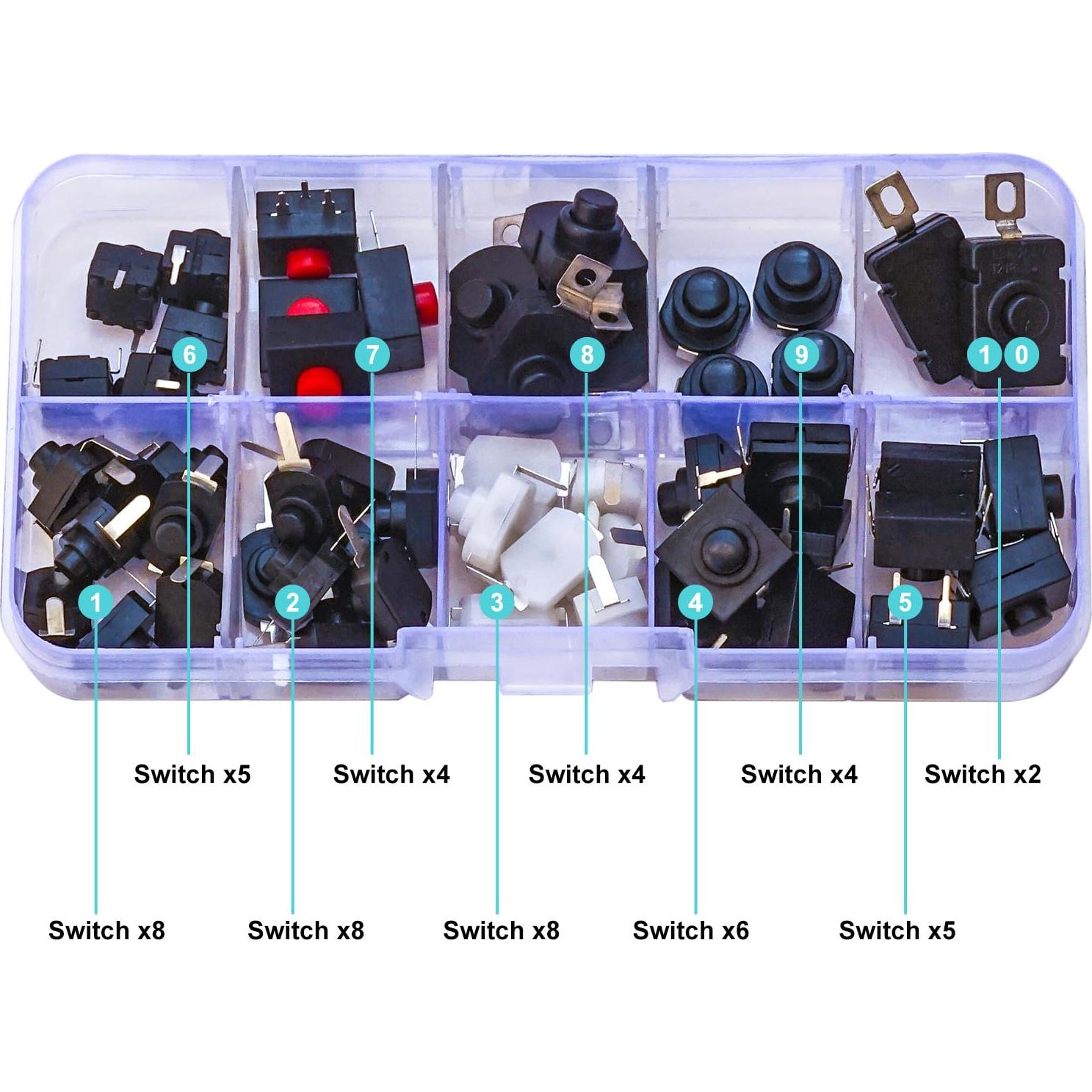 Kit de Interruptores de Botón de Presión Kidisoii 54pcs