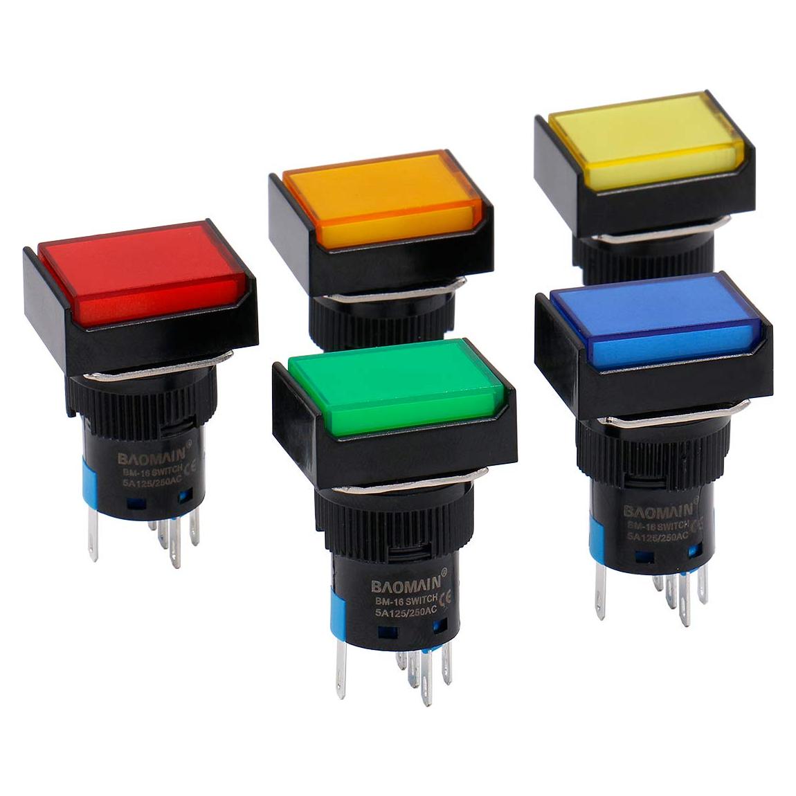 Interruptor Pulsador Momentáneo Baomain 16mm 5 Pines 5 Unidades